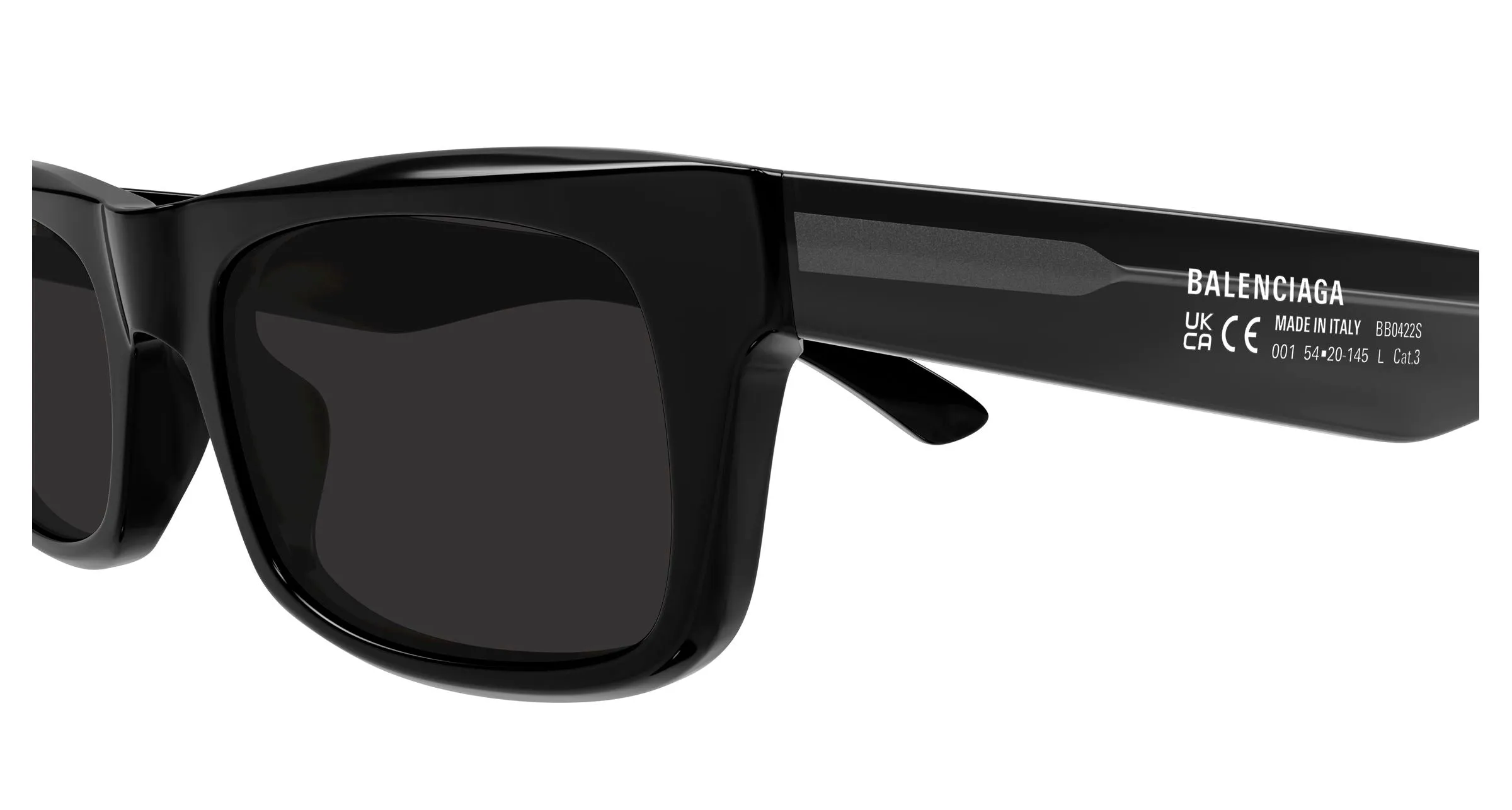 Balenciaga BB0422S 001 Occhiali da sole Acetato Nero Grigio Squadrata - immagine 3