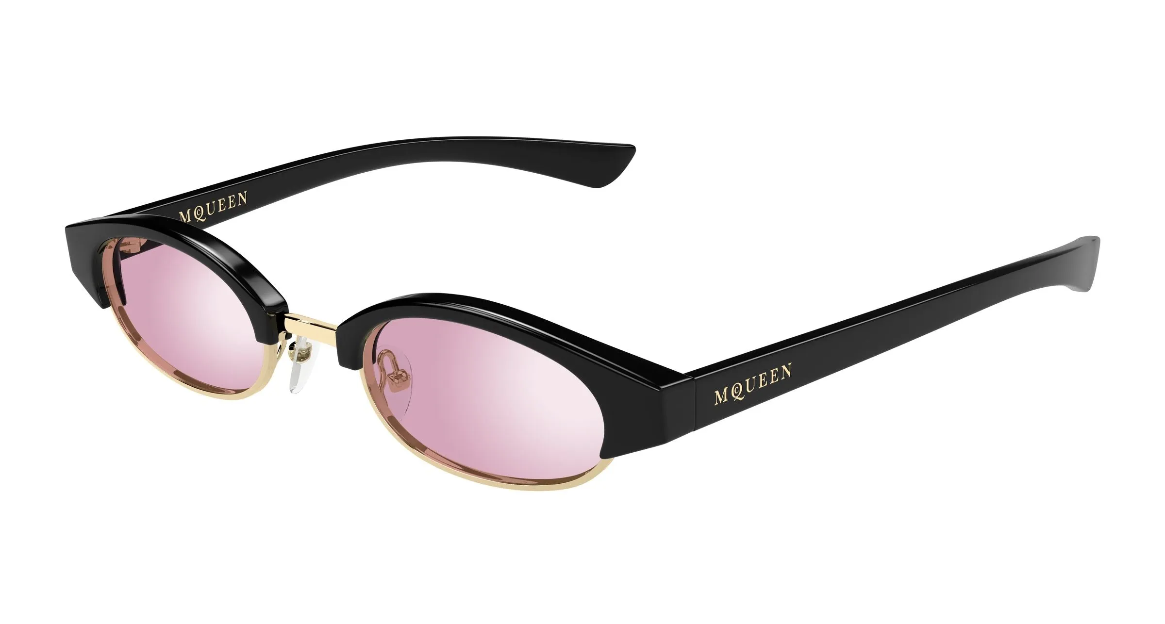 Alexander McQueen AM0534S 005 Occhiali da sole Acetato Nero Rosa Rotonda - immagine 1
