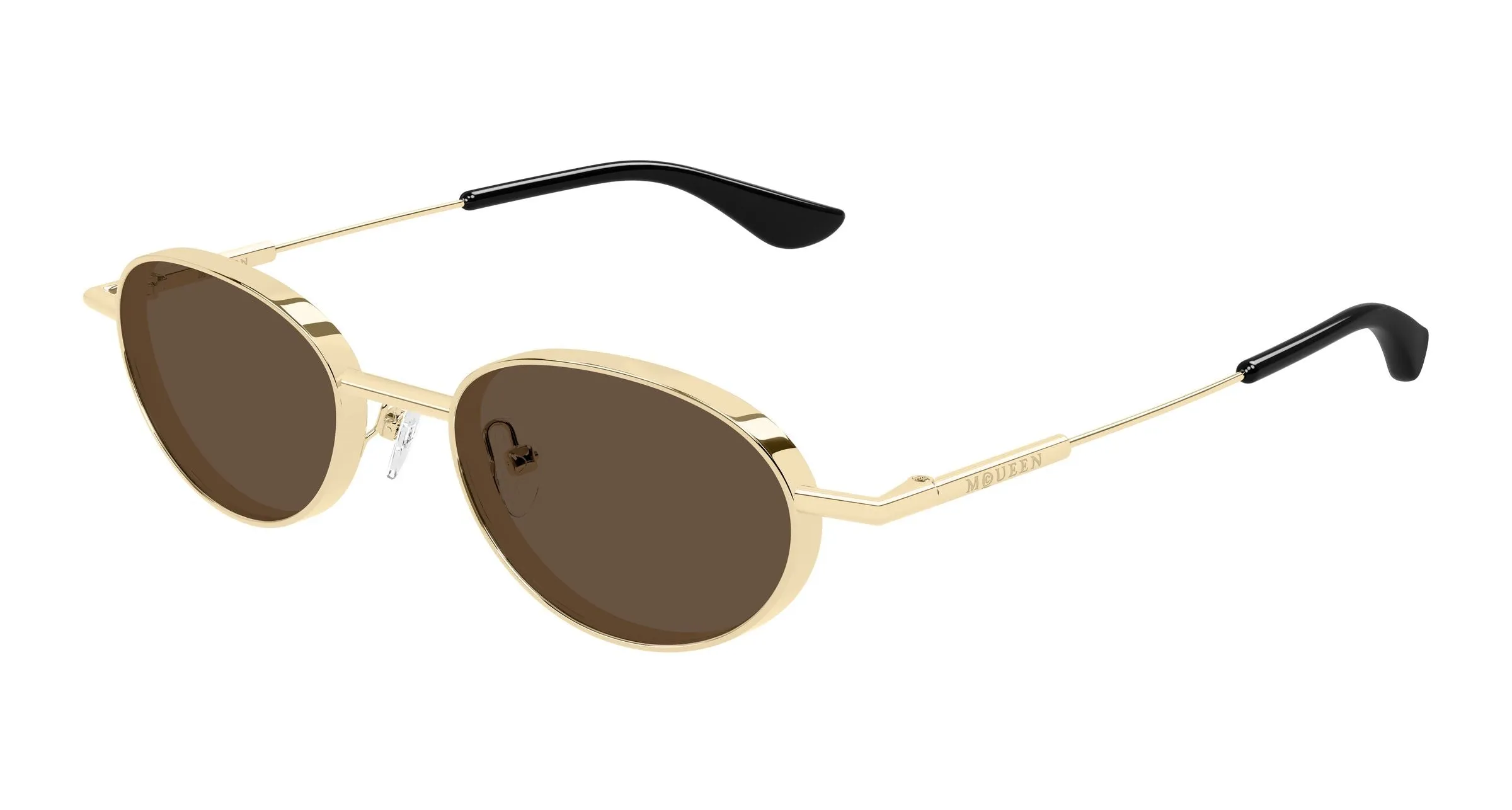 Alexander McQueen AM0523S 002 Occhiali da sole Acetato Oro Marrone Rotonda - immagine 1