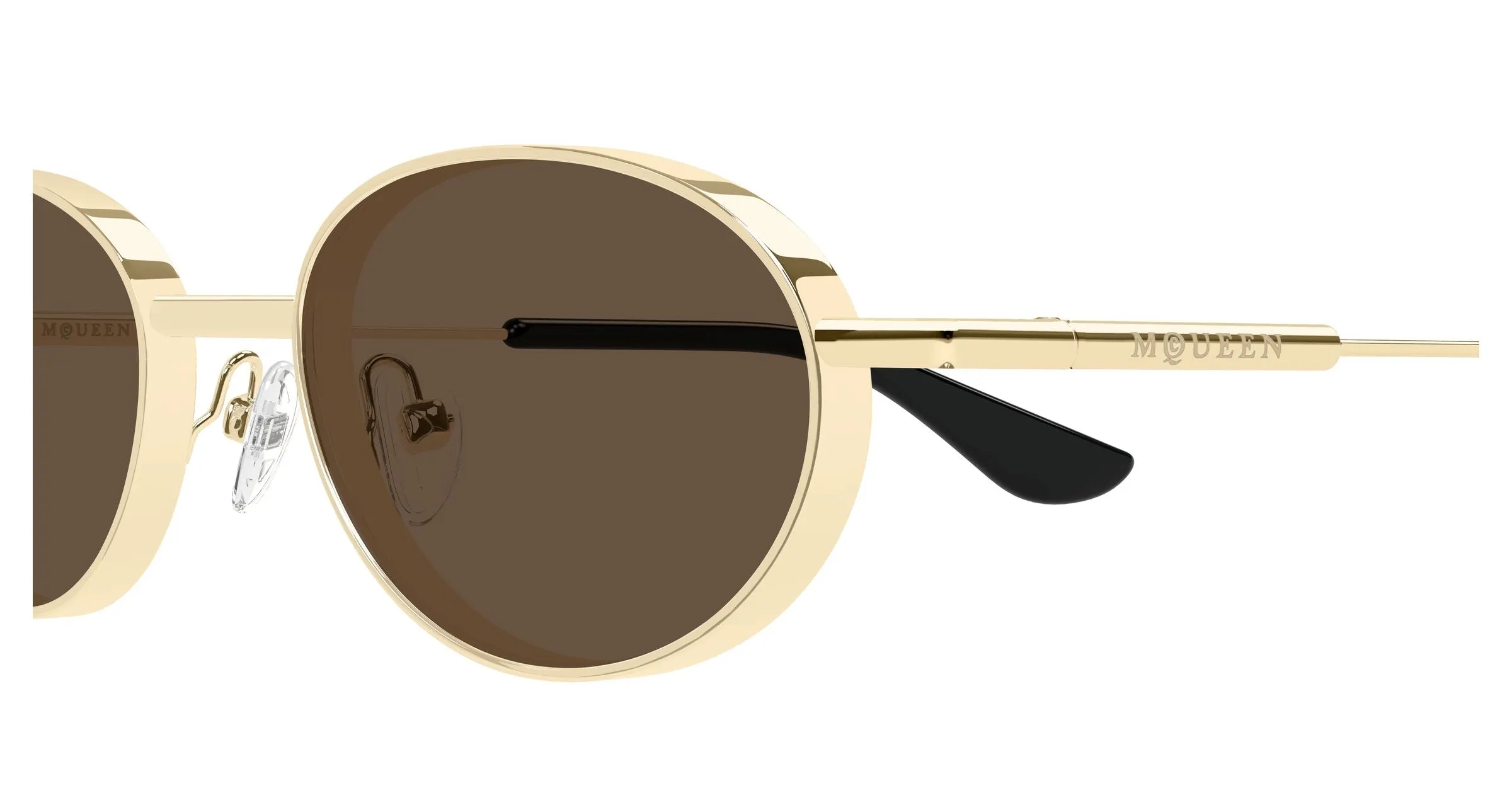 Alexander McQueen AM0523S 002 Occhiali da sole Acetato Oro Marrone Rotonda - immagine 3