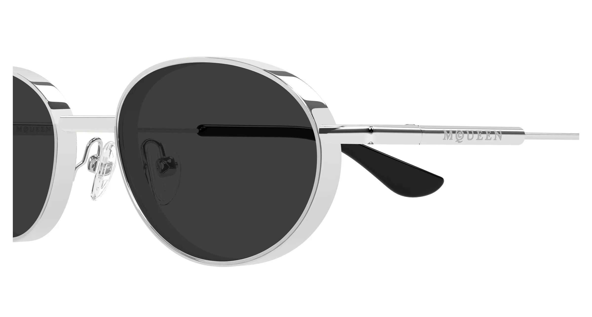 Alexander McQueen AM0523S 001 Occhiali da sole Acetato Argento Grigio Rotonda - immagine 3