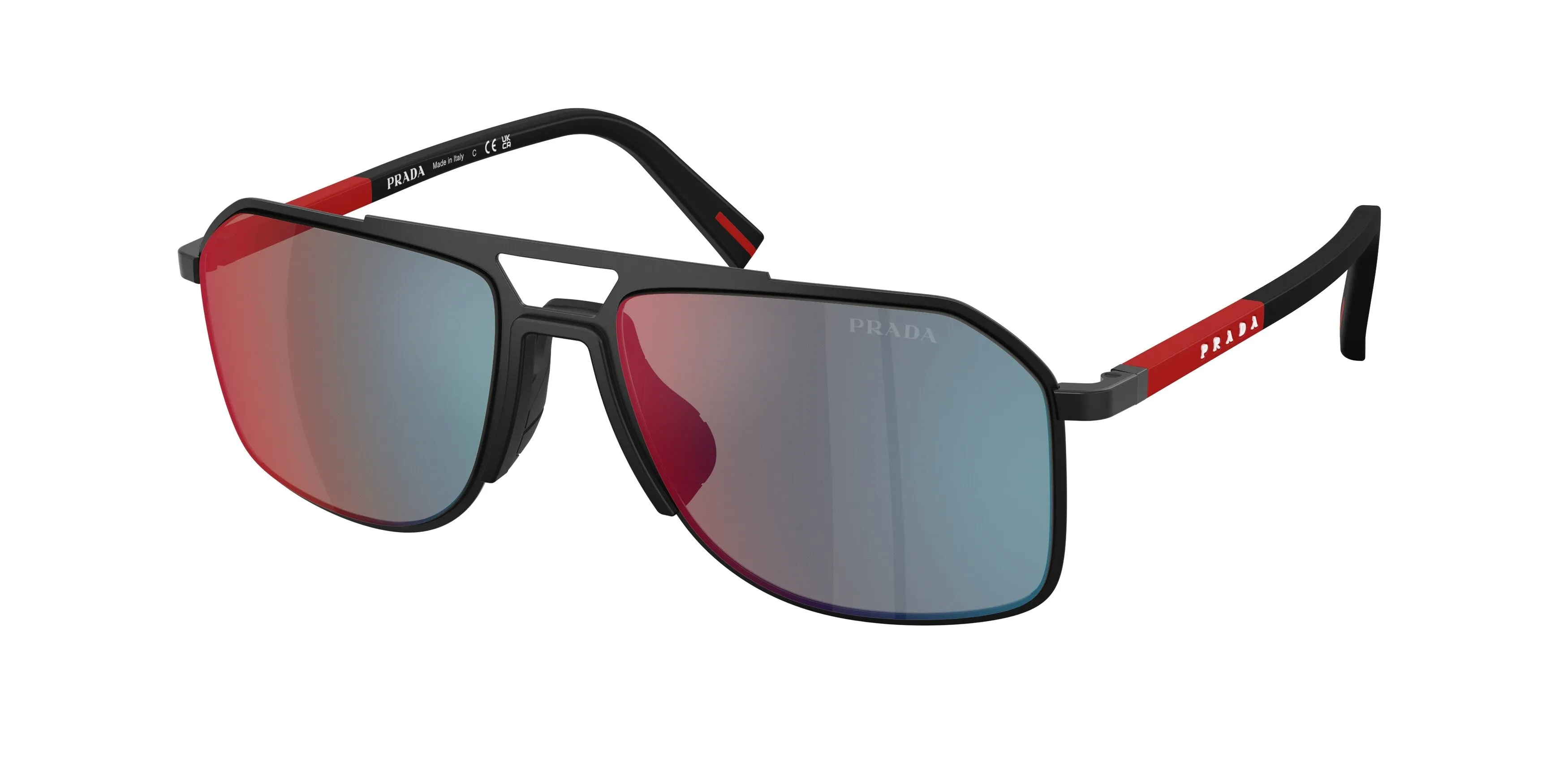 Prada Linea Rossa PS B51S 1BO08F Occhiali da sole Metallo Nero Grigio Pilot Specchiate - immagine 1