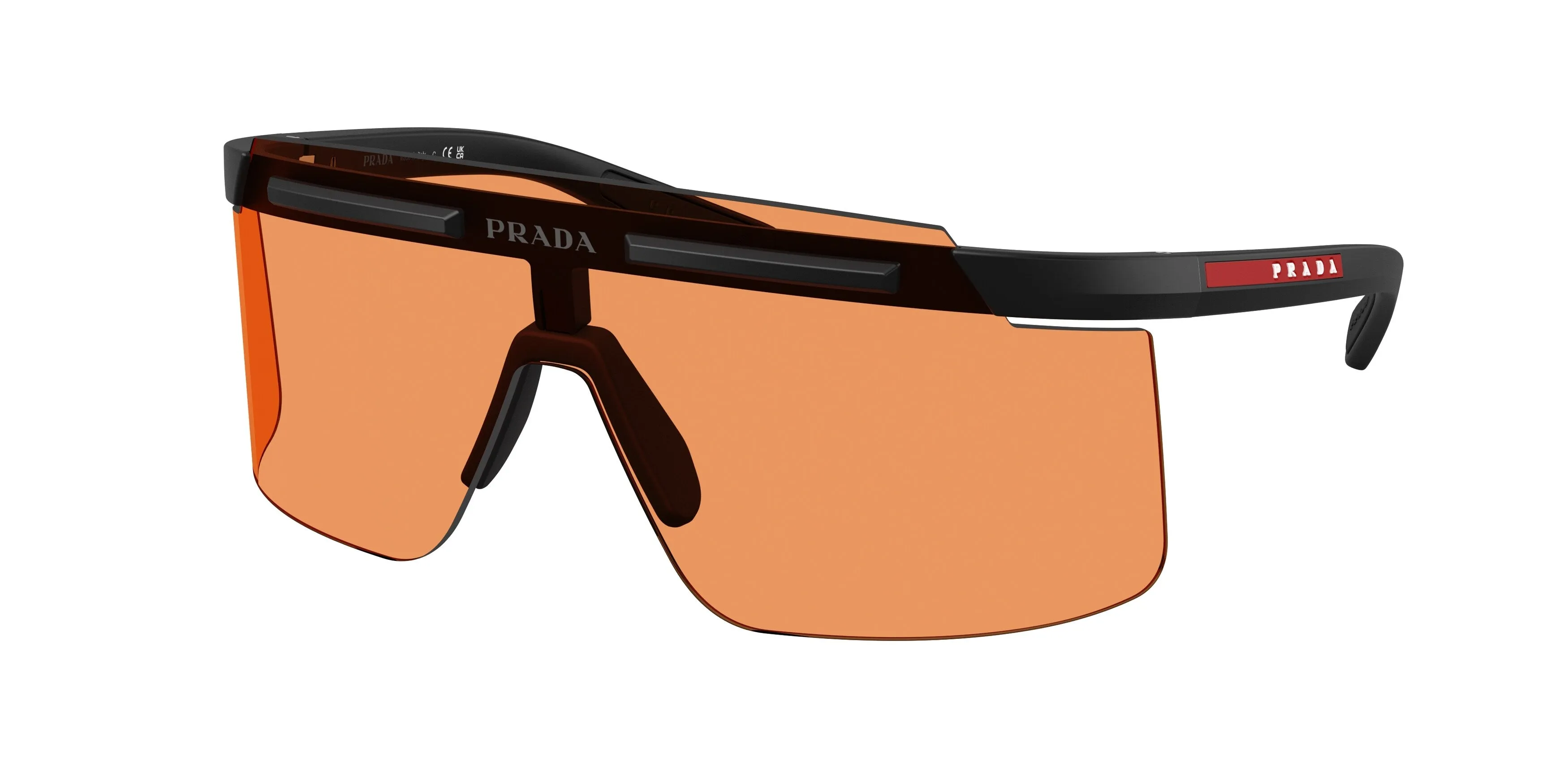 Prada Linea Rossa Uomo PS B06S 1BO90U Occhiali da sole Iniettato Nero Arancione Squadrata Normale - immagine 1