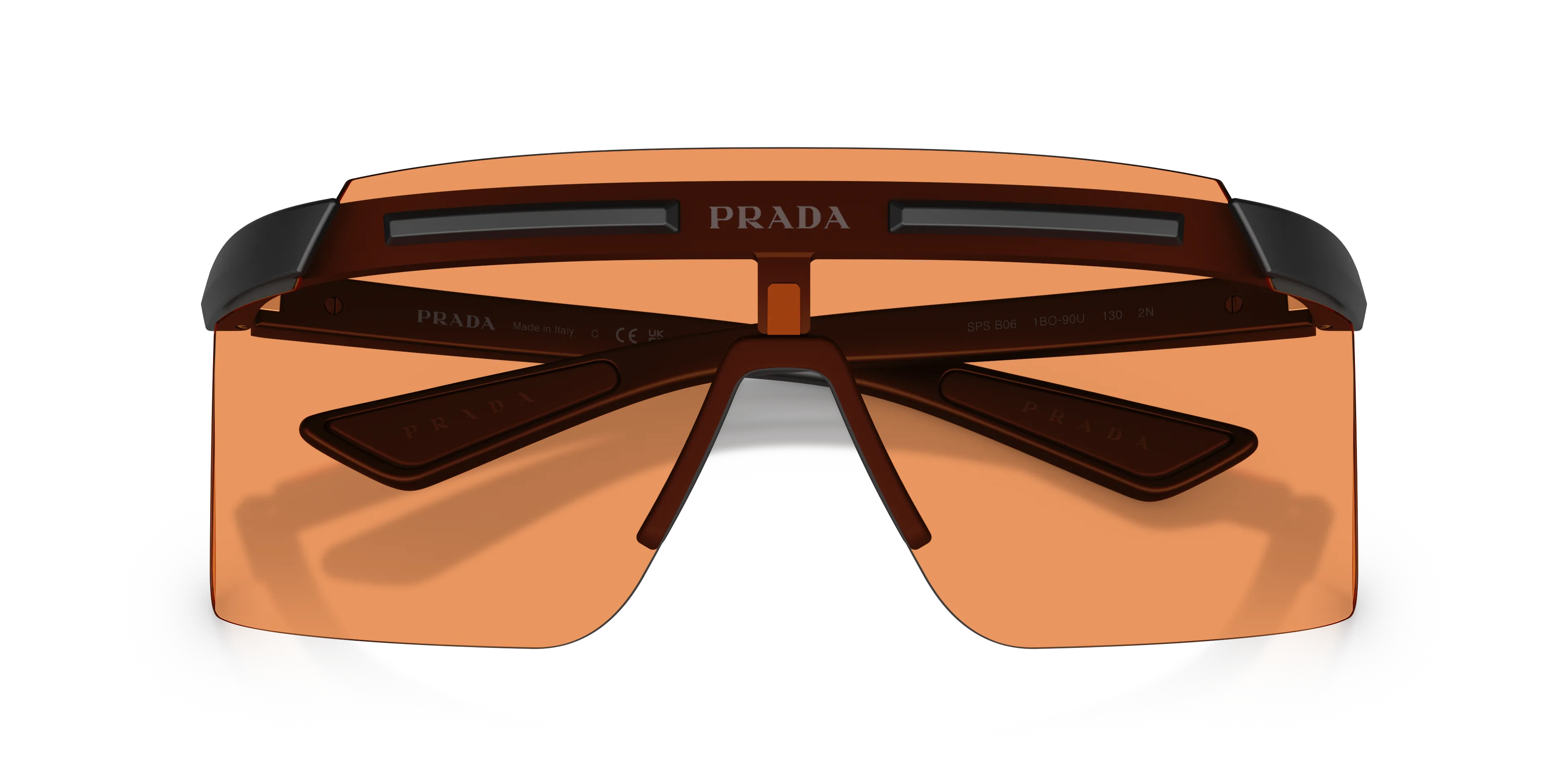 Prada Linea Rossa Uomo PS B06S 1BO90U Occhiali da sole Iniettato Nero Arancione Squadrata Normale - immagine 2