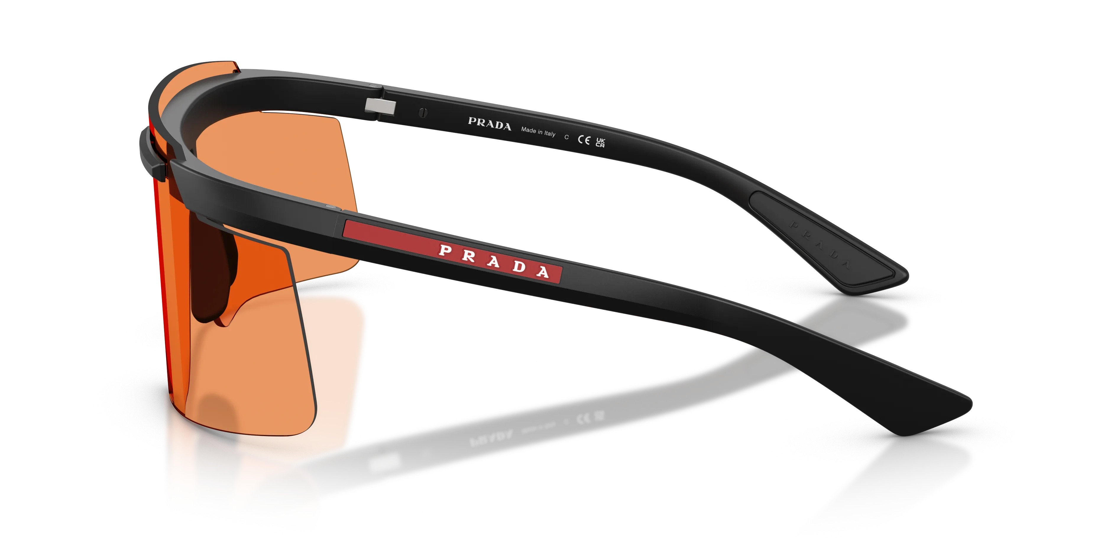 Prada Linea Rossa Uomo PS B06S 1BO90U Occhiali da sole Iniettato Nero Arancione Squadrata Normale - immagine 4
