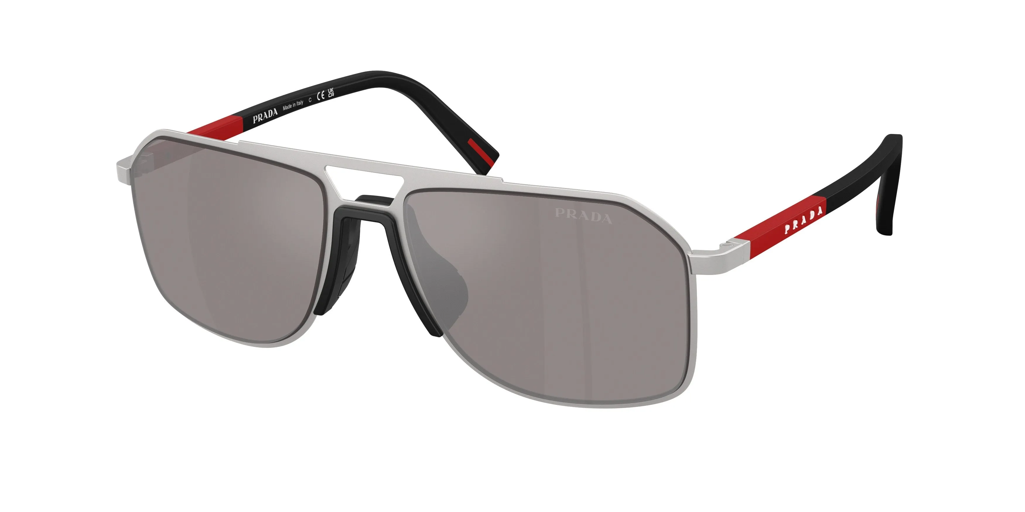 Prada Linea Rossa PS B51S 18X80I Occhiali da sole Metallo Argento Marrone Pilot Normale Specchiato - immagine 1