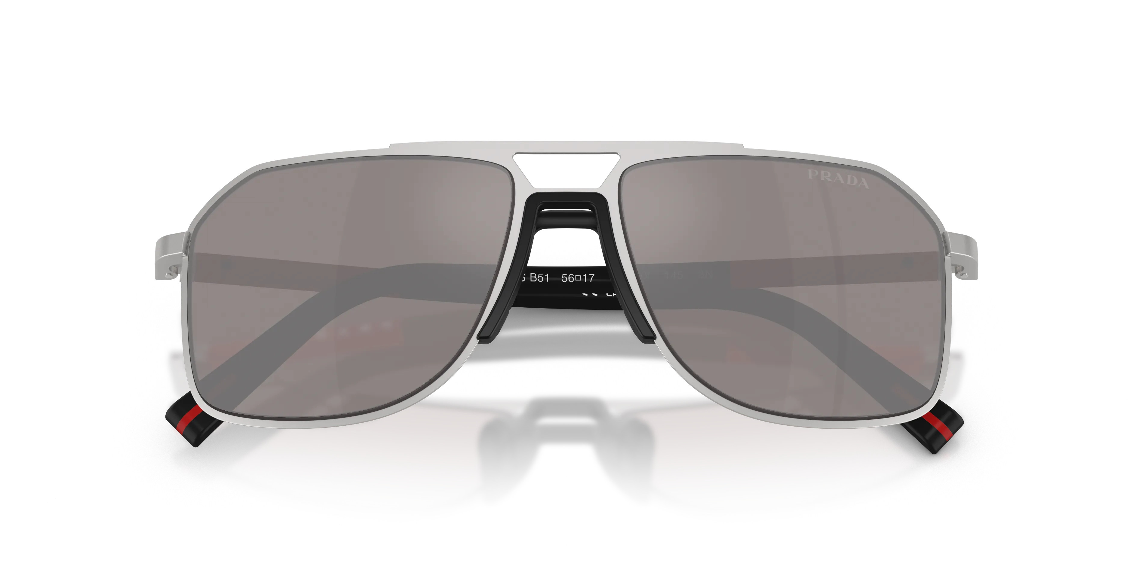 Prada Linea Rossa PS B51S 18X80I Occhiali da sole Metallo Argento Marrone Pilot Normale Specchiato - immagine 2