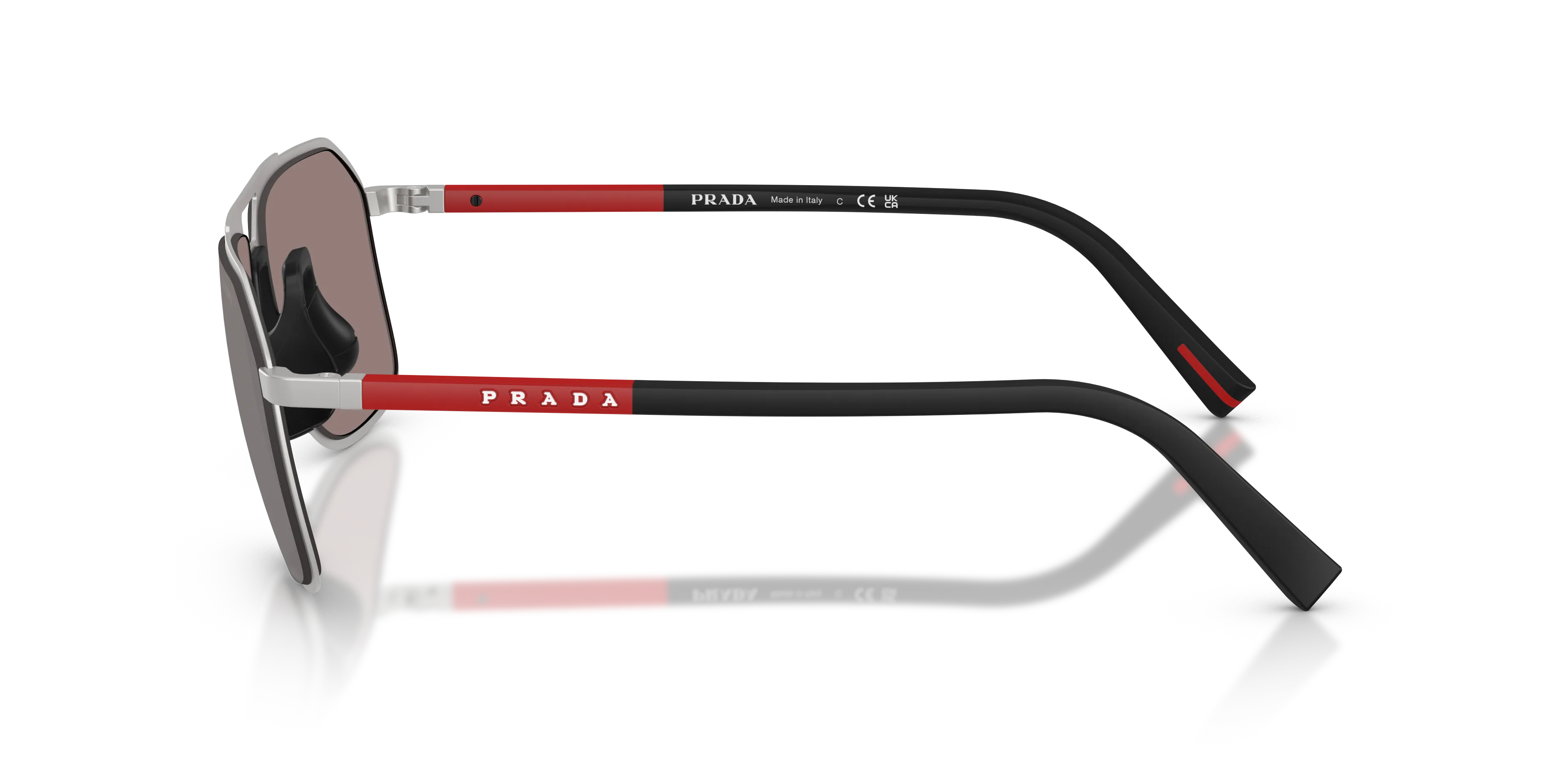 Prada Linea Rossa PS B51S 18X80I Occhiali da sole Metallo Argento Marrone Pilot Normale Specchiato - immagine 4