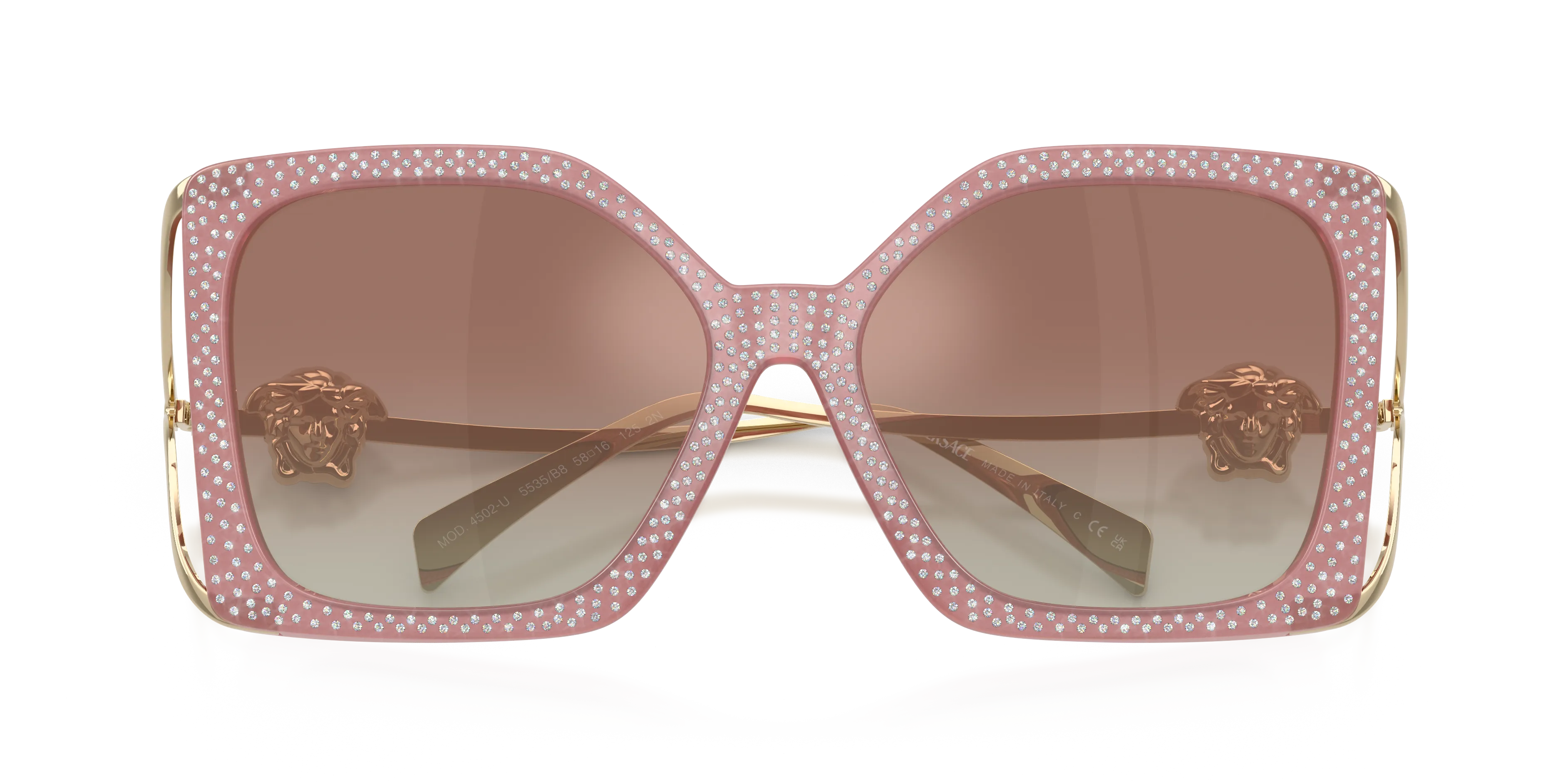 Versace VE4502U 5535B8 Occhiali da sole Iniettato Rosa Marrone Squadrata Specchiate Sfumato - immagine 2
