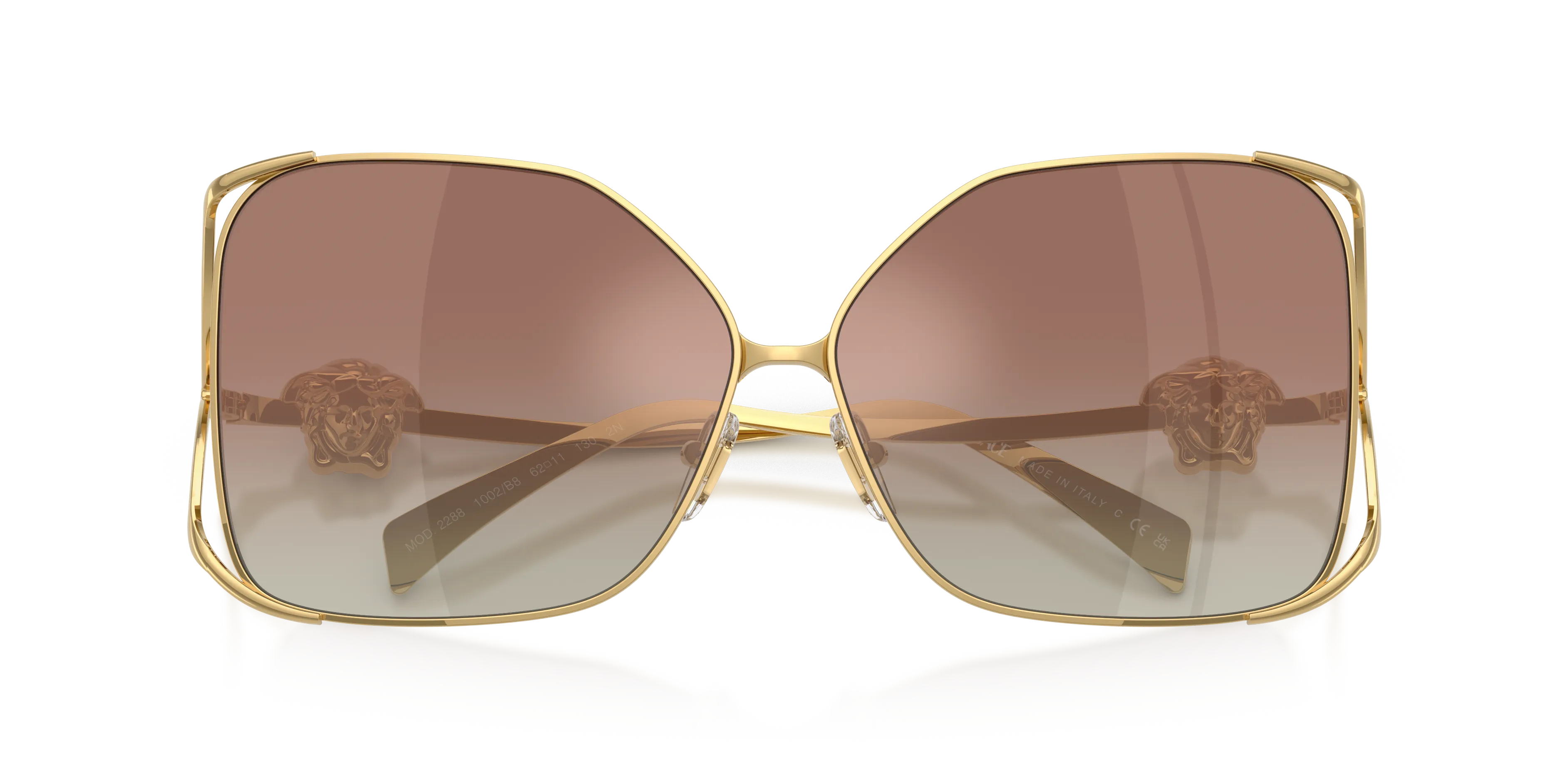 Versace VE2288 1002B8 Occhiali da sole Acciaio Oro Marrone Squadrata Specchiate Sfumato - immagine 2