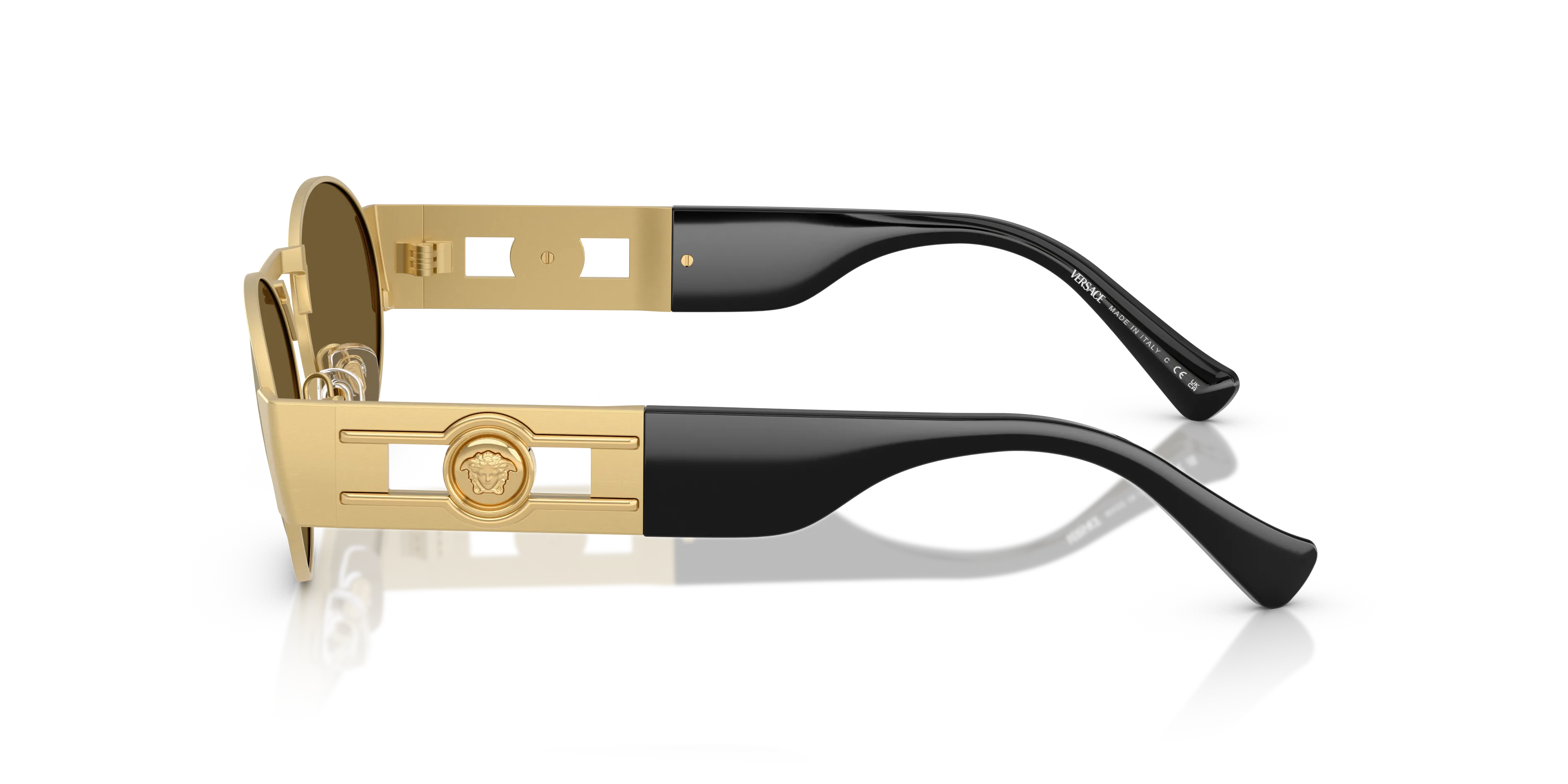 Versace VE2264 10025A Occhiali da sole Acciaio Oro Marrone Rotonda Specchiate - immagine 4