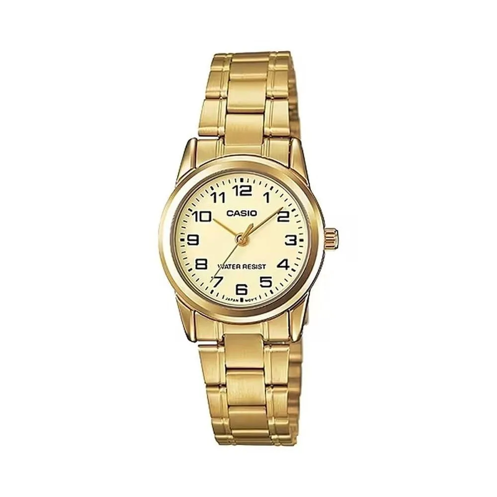 Casio Orologio da polso da donna al quarzo classico cinturino in acciaio inox oro cassa in ottone display analogico bianco - LTP-V001G-9B - immagine 1