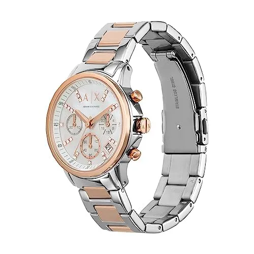 Armani Exchange Orologio da donna, cronografo al quarzo, cassa in acciaio inossidabile da 36 mm, 2t/rosa con bracciale in acciaio inossidabile, AX4331, Tono argento e tono oro rosa - immagine 3
