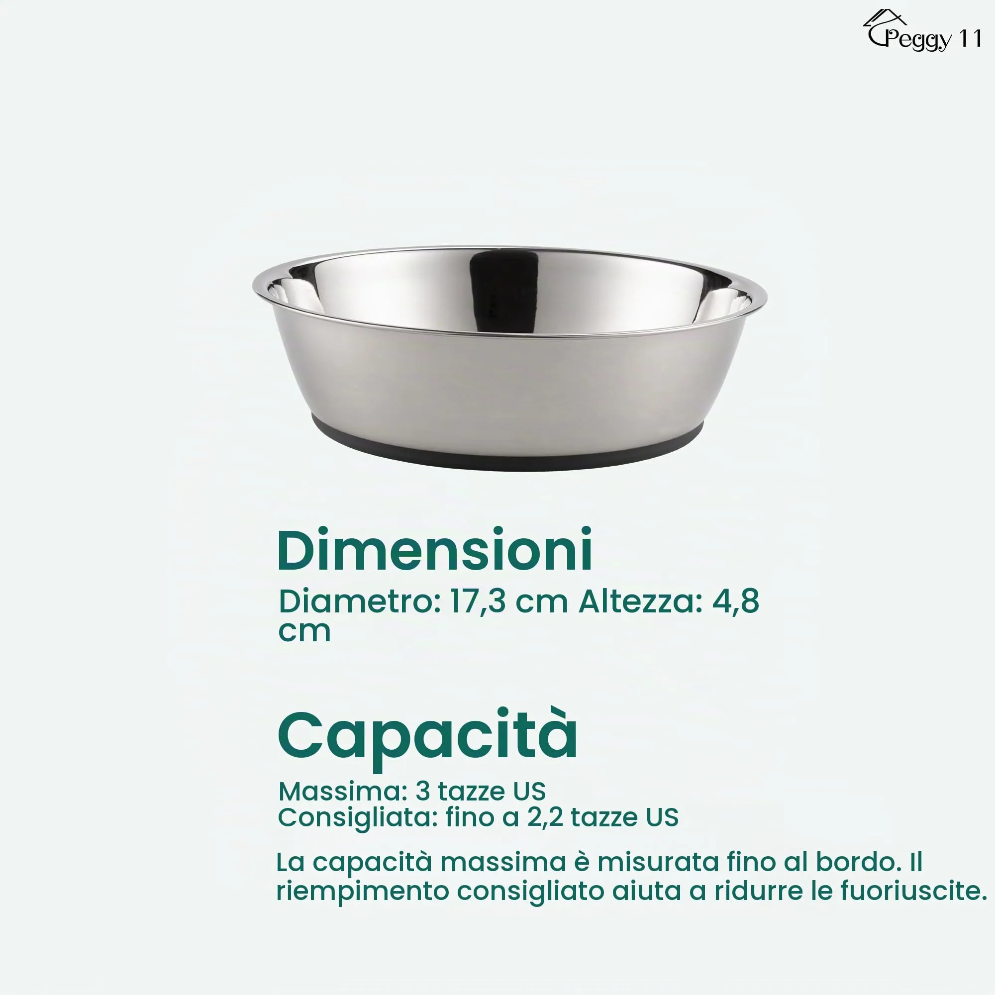 PEGGY11 Ciotole in Acciaio Inox per Gatti e Cani Piccoli, 720 ml, 2 Pezzi - immagine 5