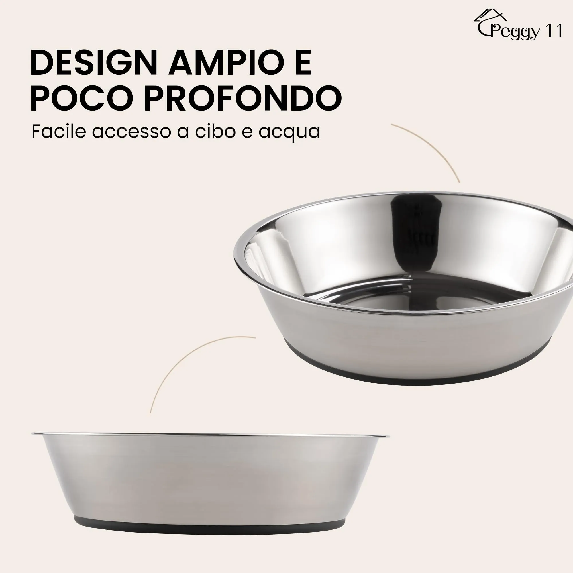 PEGGY11 Ciotole per Cani e Gatti in Acciaio Inox, 1440 ml, Set da 2 - immagine 2