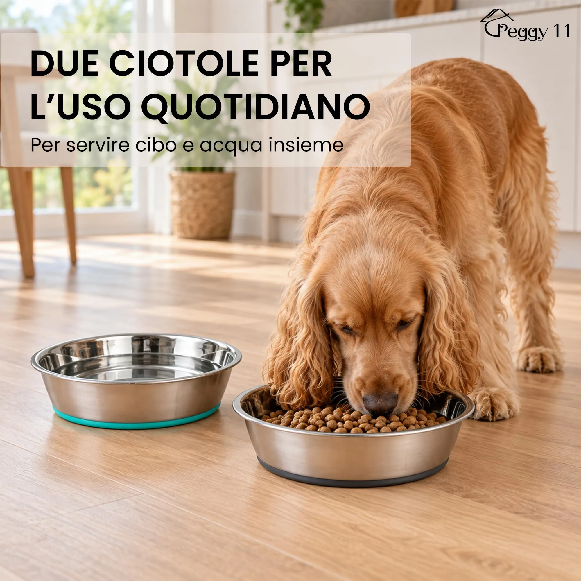 PEGGY11 Ciotole per Cani e Gatti in Acciaio Inox, 1440 ml, Set da 2 - immagine 6