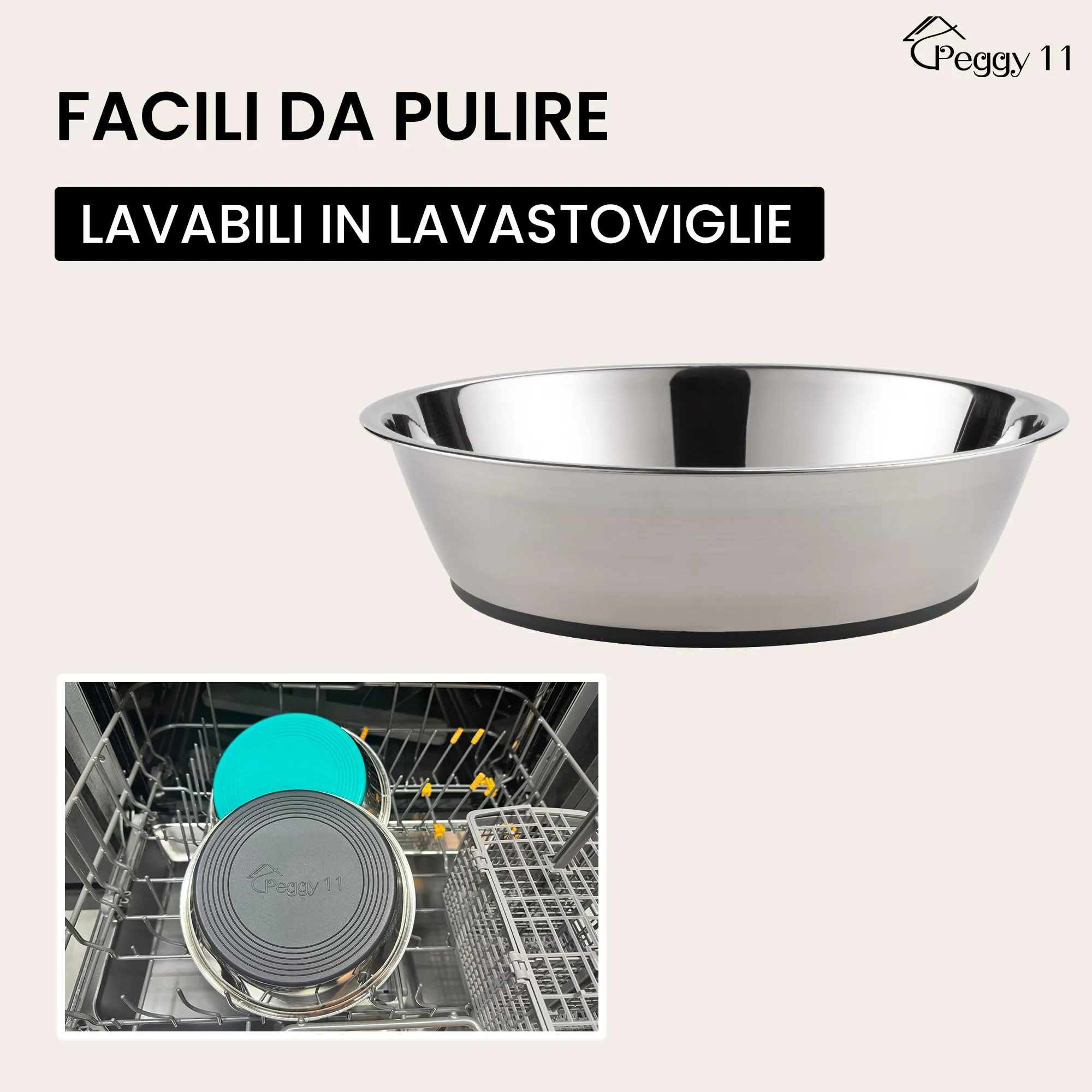 PEGGY11 Ciotole per Cani e Gatti in Acciaio Inox, 1440 ml, Set da 2 - immagine 7