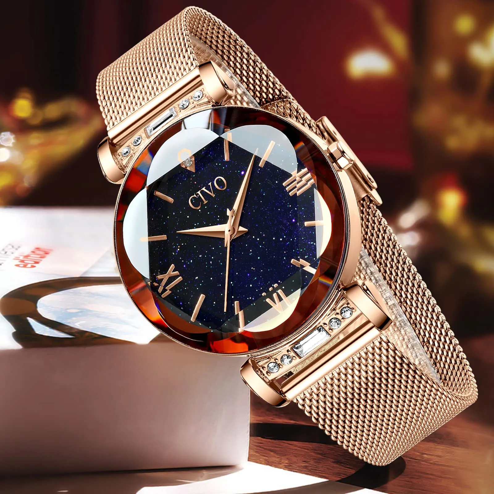 CIVO Orologio Donna Oro Rosa Orologio da Polso Donna Impermeabile in Maglia Acciaio Inossidabile Analogico Elegante Design Cielo Stellato - immagine 8