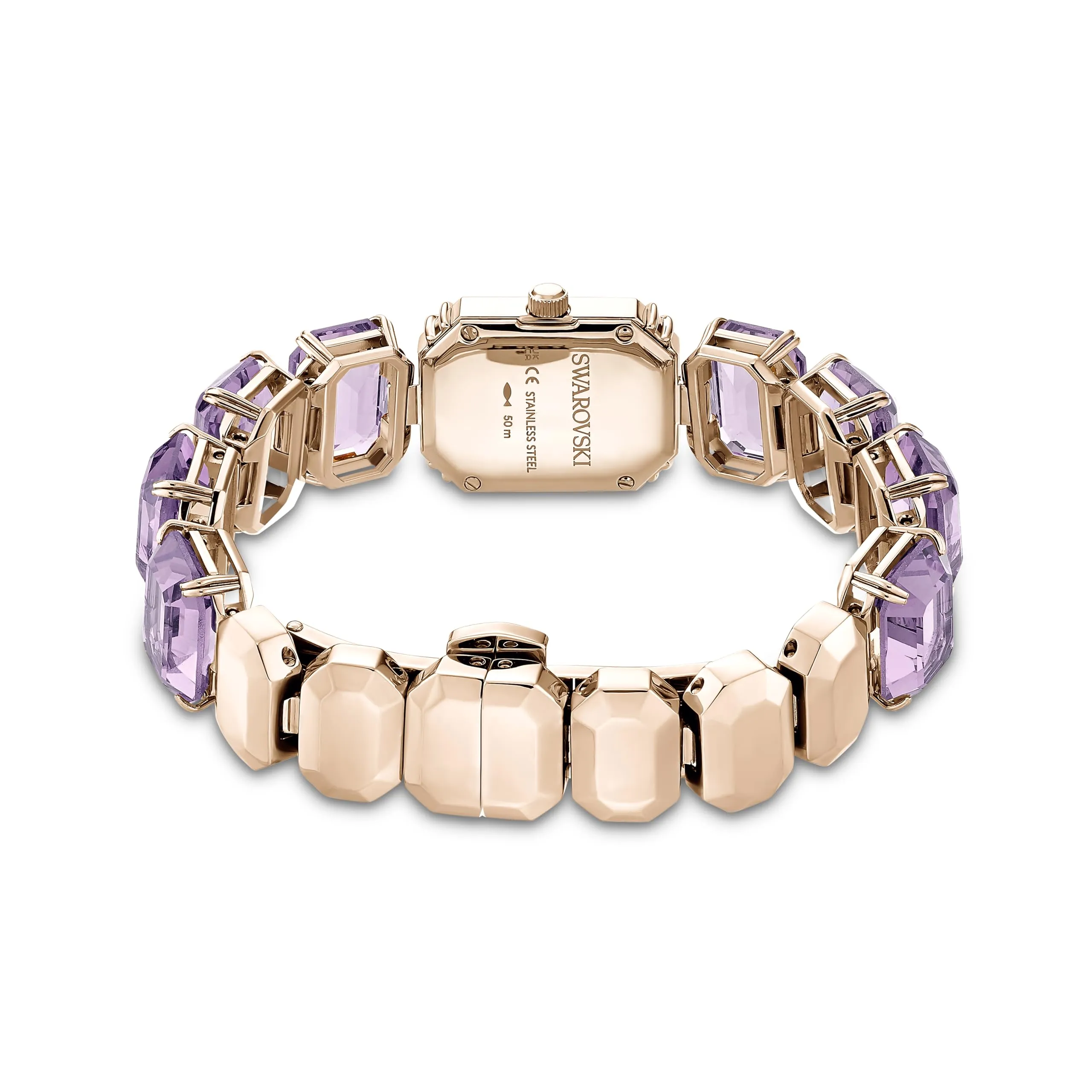 Swarovski Orologio, con Cristalli Viola, Taglio Octagon, Meccanismo al Quarzo, Impermeabile Fino a 50 m, Placcatura in Tonalità Champagne Dorato, 23 x 17 mm, 8 mm, 12,5-19 cm, 1,4 cm - immagine 3