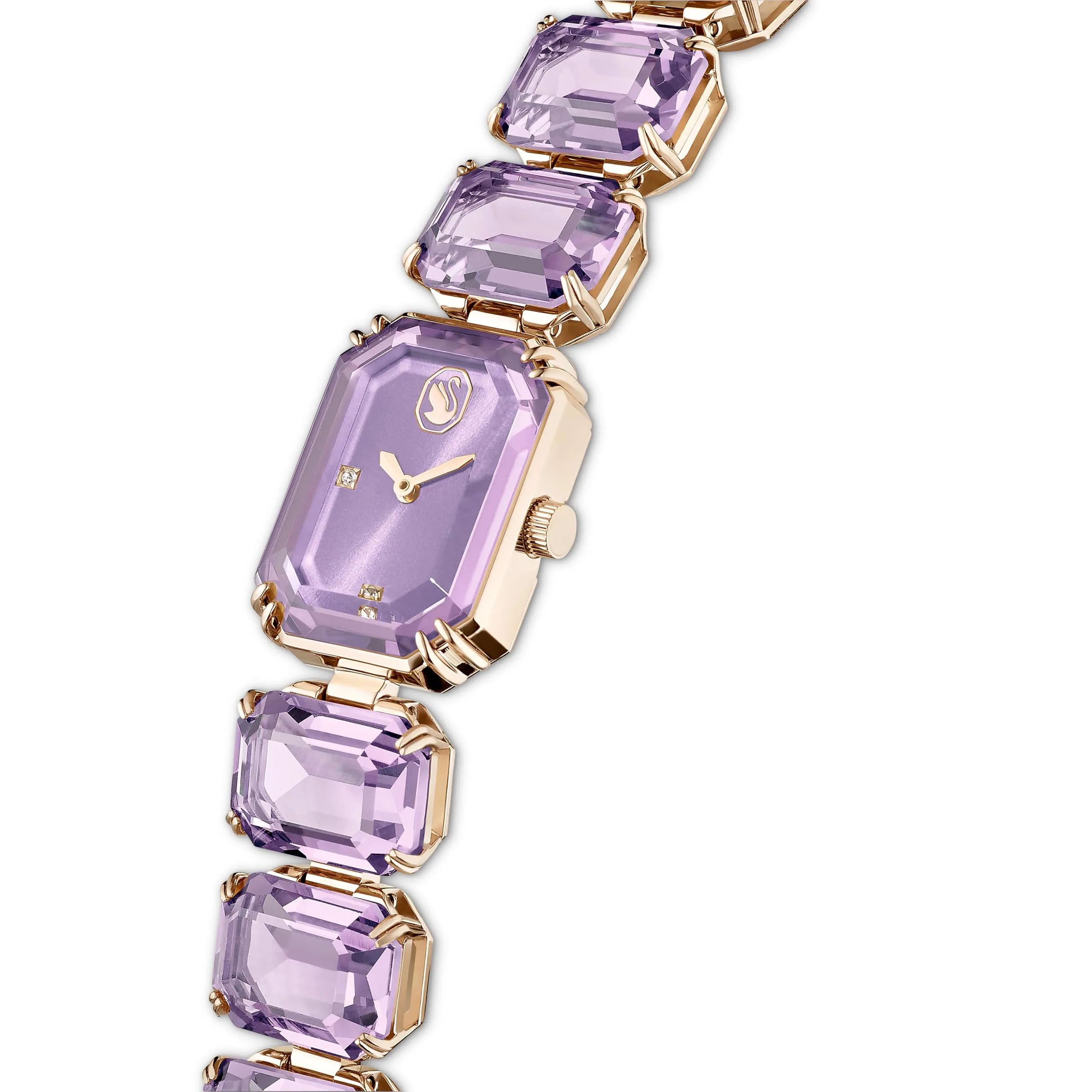 Swarovski Orologio, con Cristalli Viola, Taglio Octagon, Meccanismo al Quarzo, Impermeabile Fino a 50 m, Placcatura in Tonalità Champagne Dorato, 23 x 17 mm, 8 mm, 12,5-19 cm, 1,4 cm - immagine 4
