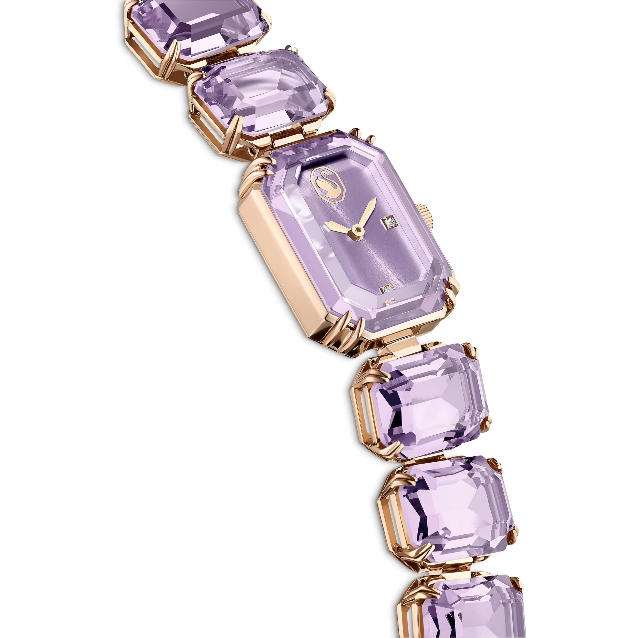 Swarovski Orologio, con Cristalli Viola, Taglio Octagon, Meccanismo al Quarzo, Impermeabile Fino a 50 m, Placcatura in Tonalità Champagne Dorato, 23 x 17 mm, 8 mm, 12,5-19 cm, 1,4 cm - immagine 5