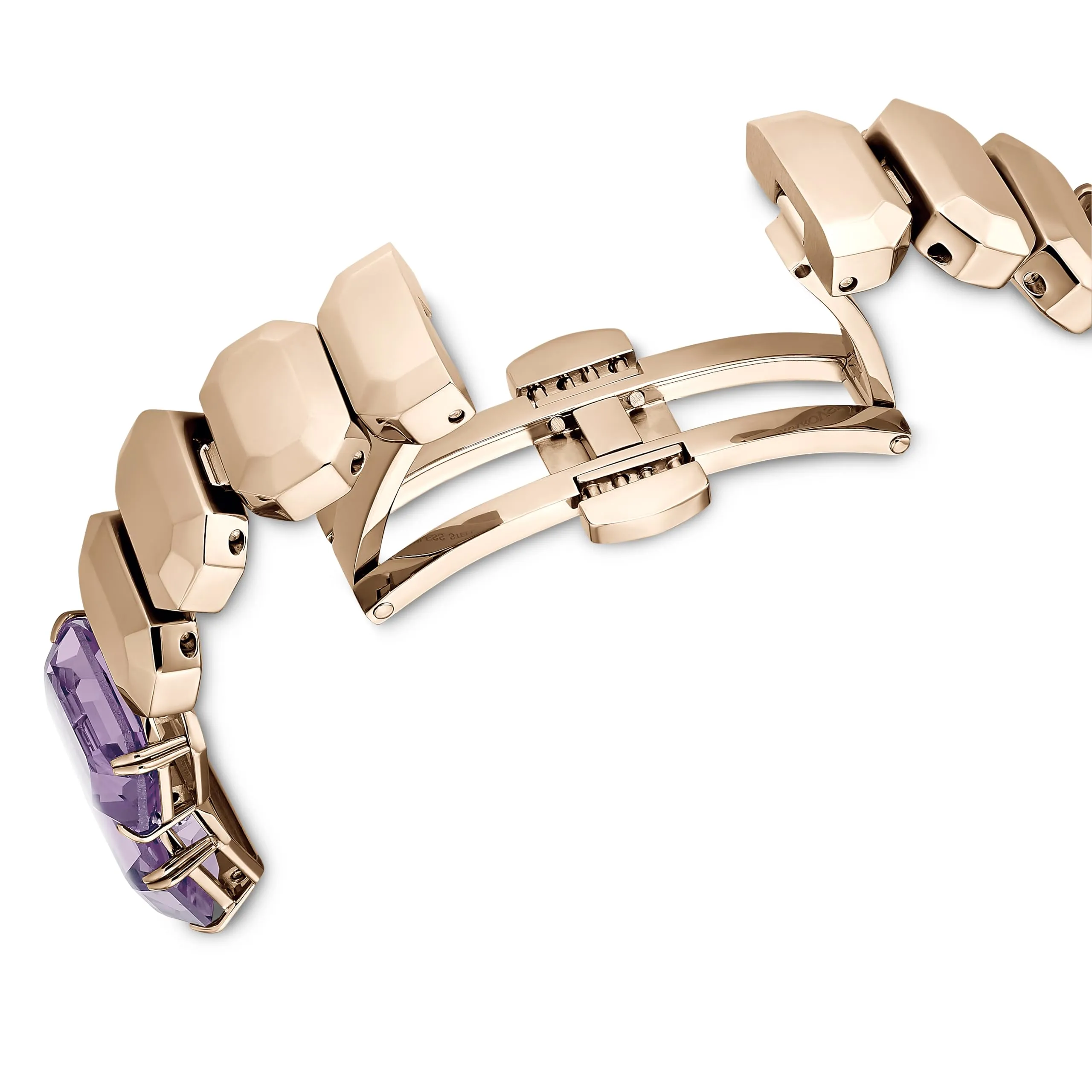 Swarovski Orologio, con Cristalli Viola, Taglio Octagon, Meccanismo al Quarzo, Impermeabile Fino a 50 m, Placcatura in Tonalità Champagne Dorato, 23 x 17 mm, 8 mm, 12,5-19 cm, 1,4 cm - immagine 6
