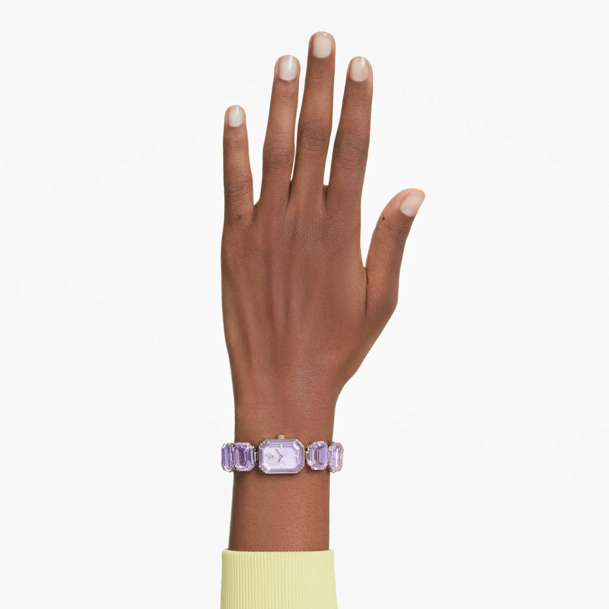 Swarovski Orologio, con Cristalli Viola, Taglio Octagon, Meccanismo al Quarzo, Impermeabile Fino a 50 m, Placcatura in Tonalità Champagne Dorato, 23 x 17 mm, 8 mm, 12,5-19 cm, 1,4 cm - immagine 8