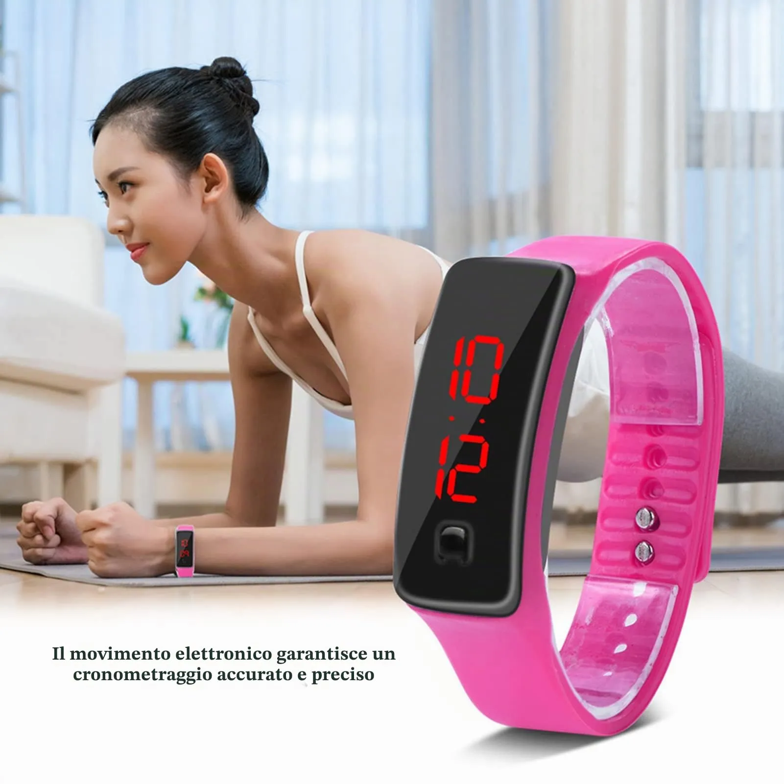 LED Orologio Digitale da Donna, Cinturino in Silicone Orologio Sportivo Digitale Quadrante 12 Ore Display Elettronico Orologio da Polso per Uomo Donna Ragazzi Studenti (Rosa) - immagine 3