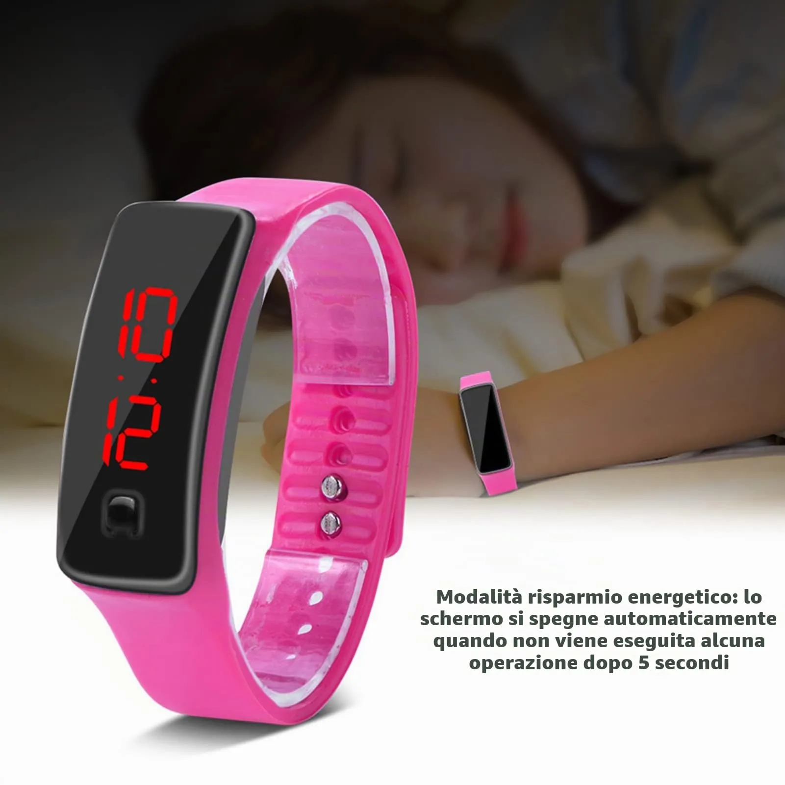 LED Orologio Digitale da Donna, Cinturino in Silicone Orologio Sportivo Digitale Quadrante 12 Ore Display Elettronico Orologio da Polso per Uomo Donna Ragazzi Studenti (Rosa) - immagine 5