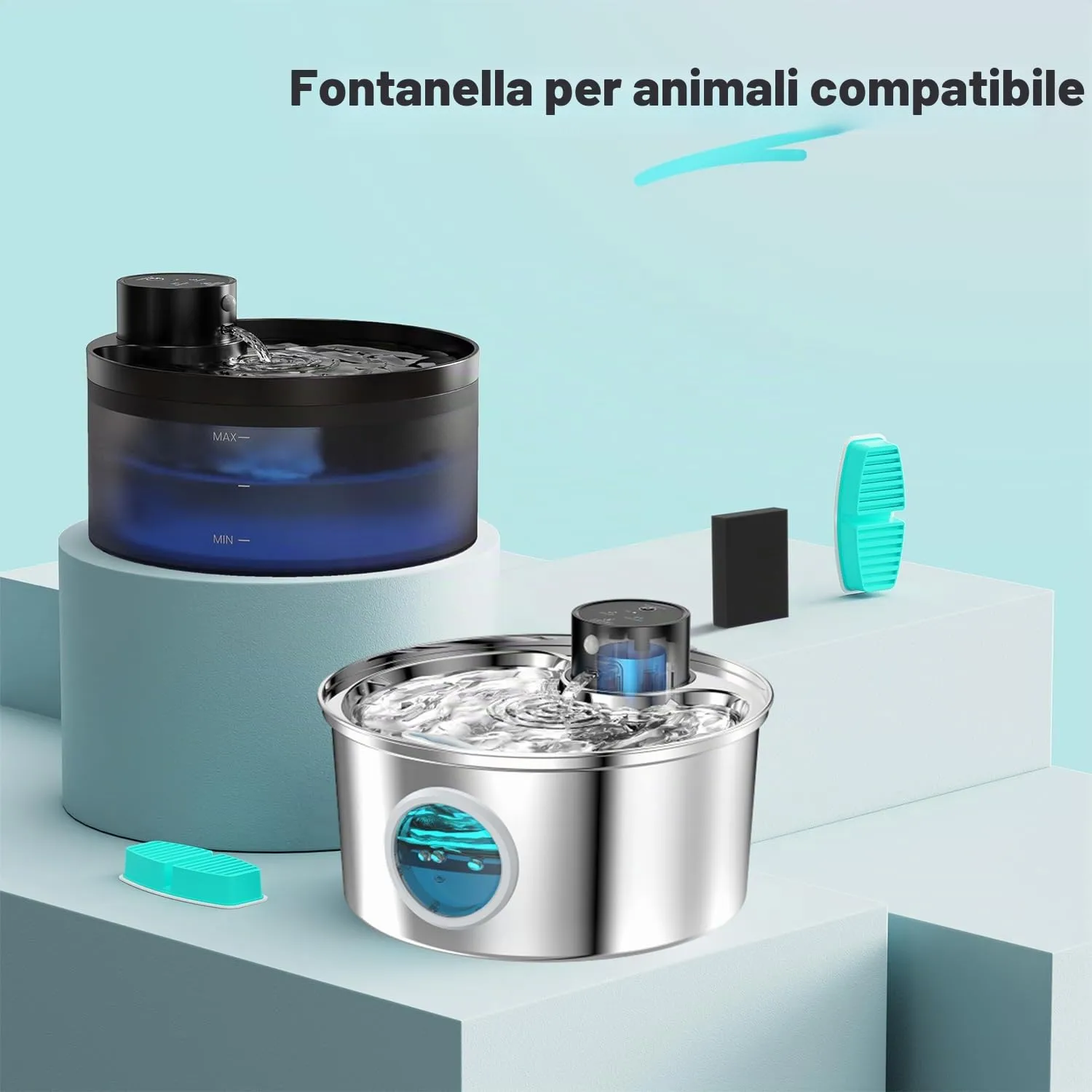 FOFNON 12 Filtri Fontanella per Gatti, 6 Pezzi Filtro + 6 Pezzi di Spugna, Tripla Filtrazione, Adatto per "B0CQXCHCMM" & "B0CQXCHQJV" - immagine 2