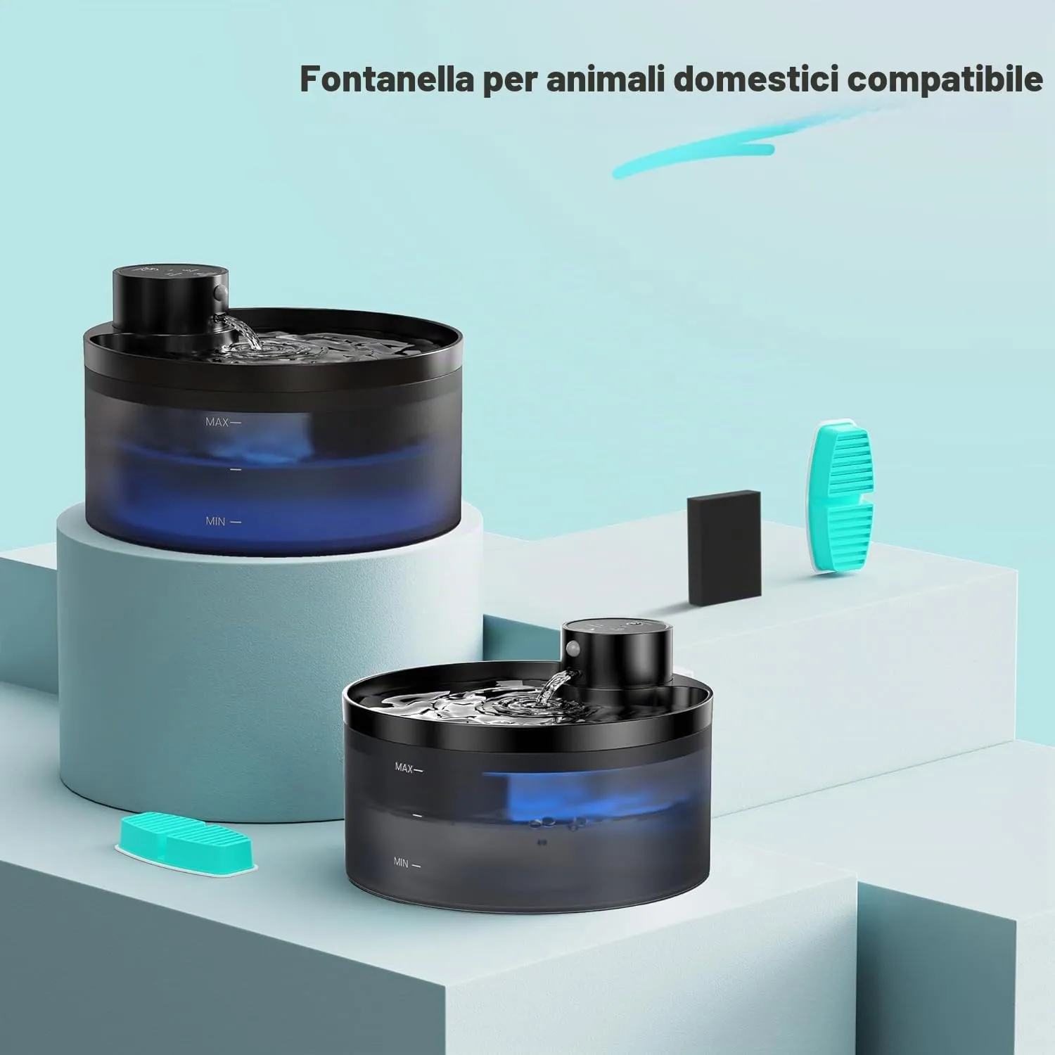 Filtri per fontana d'acqua per gatti FOFNON: 24 filtri per fontana per gatti - SOLO per fontana d'acqua per gatti a batteria - 12 pezzi di filtri + 12 pezzi di spugne per fontana per gatti cordless - immagine 2