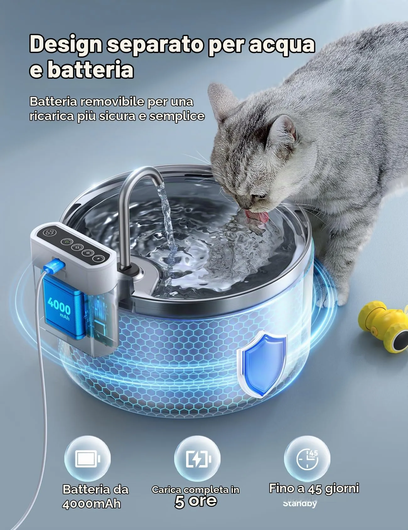 FEELNEEDY Fontanella per Gatti Senza Fili con Sensore-3.5L con 6 Set Filtri - immagine 2