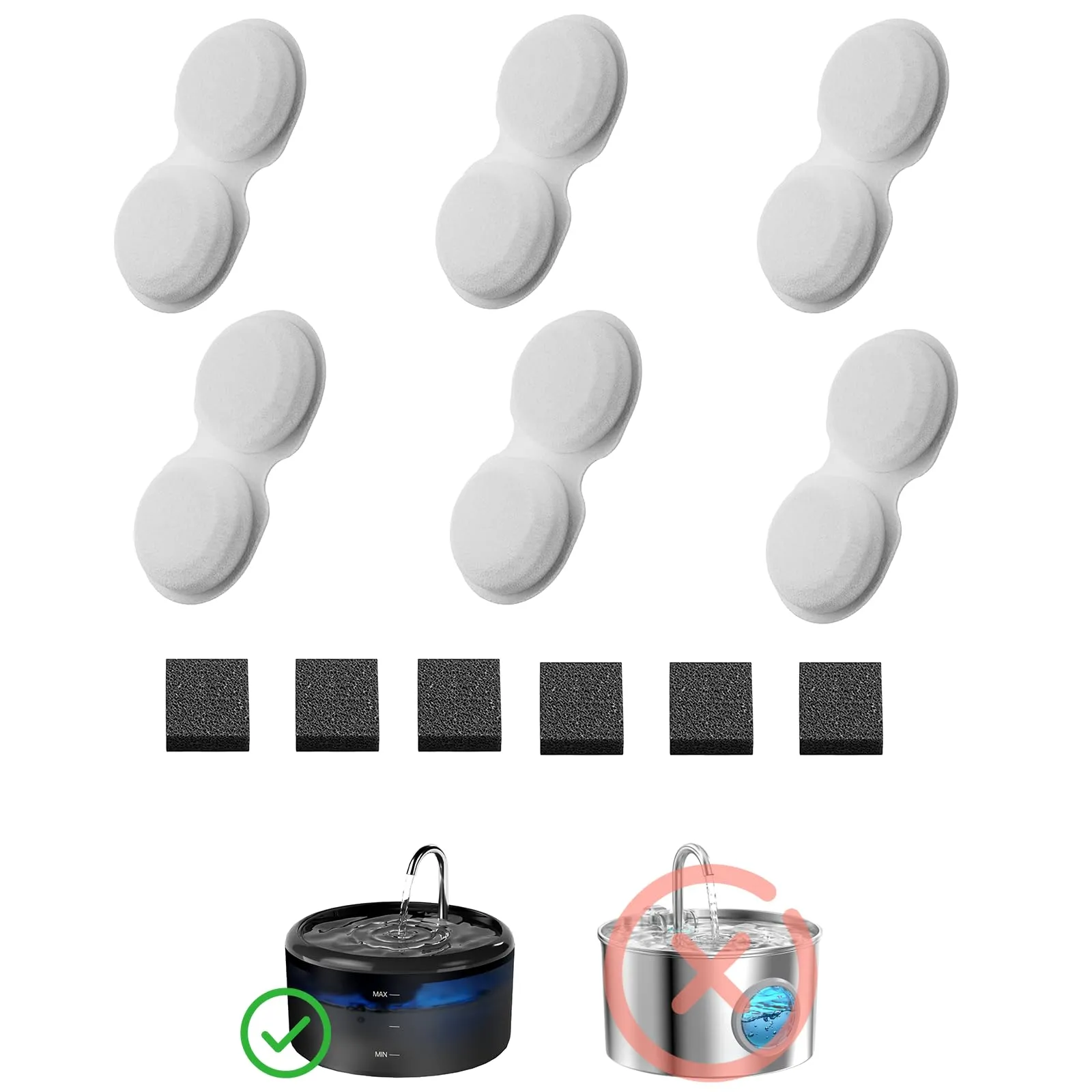 VOUAAOOD 12 Fontanella per Gatti Filtri: Dispenser Acqua Gatti Filtro Filtrare le Impurità - Distributore Acqua Gatto Filtro Addolcimento Dell'Acqua - 6 Filtro + 6 Spugna - Pacchetto 3 Mesi - immagine 1