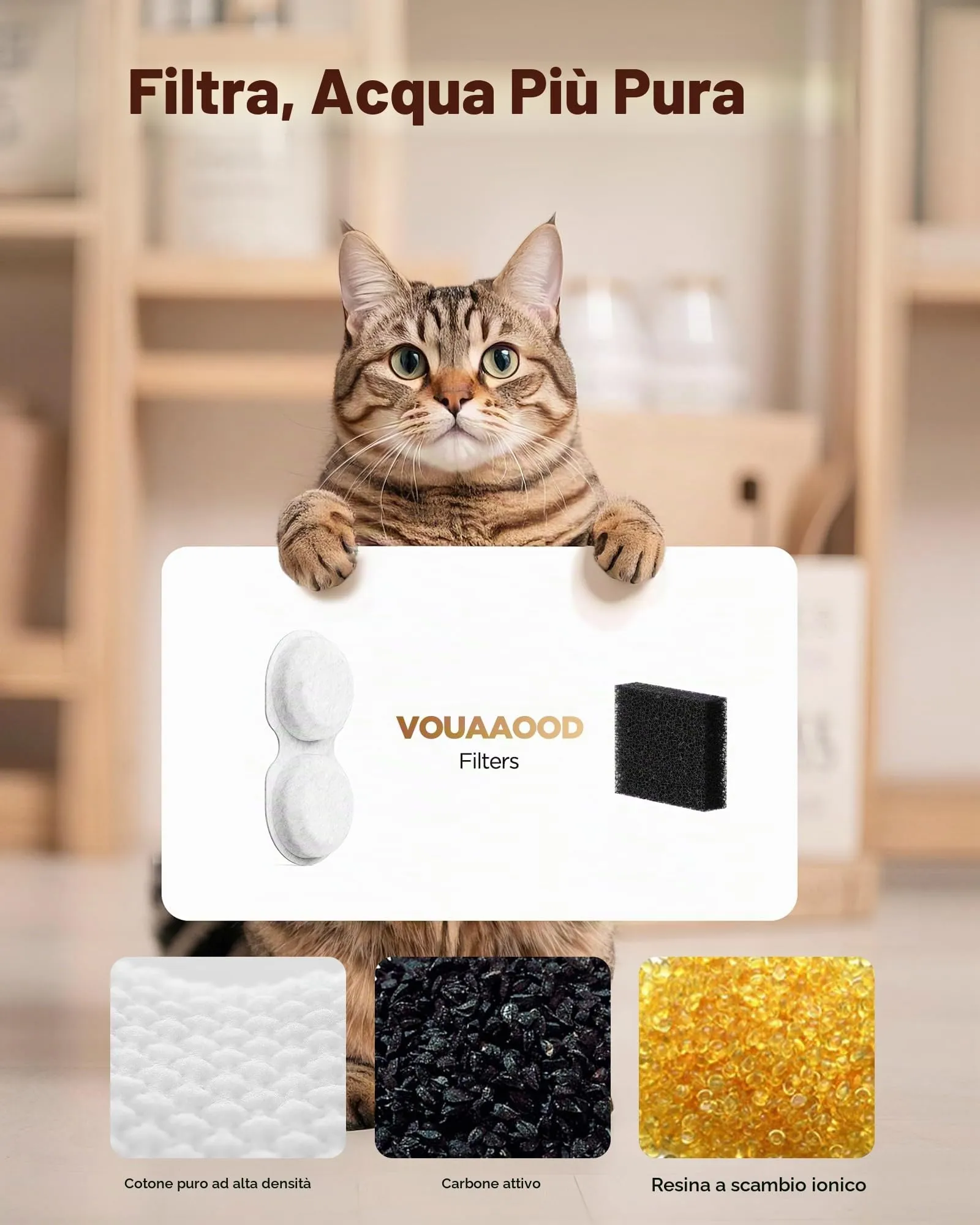 VOUAAOOD 12 Fontanella per Gatti Filtri: Dispenser Acqua Gatti Filtro Filtrare le Impurità - Distributore Acqua Gatto Filtro Addolcimento Dell'Acqua - 6 Filtro + 6 Spugna - Pacchetto 3 Mesi - immagine 2