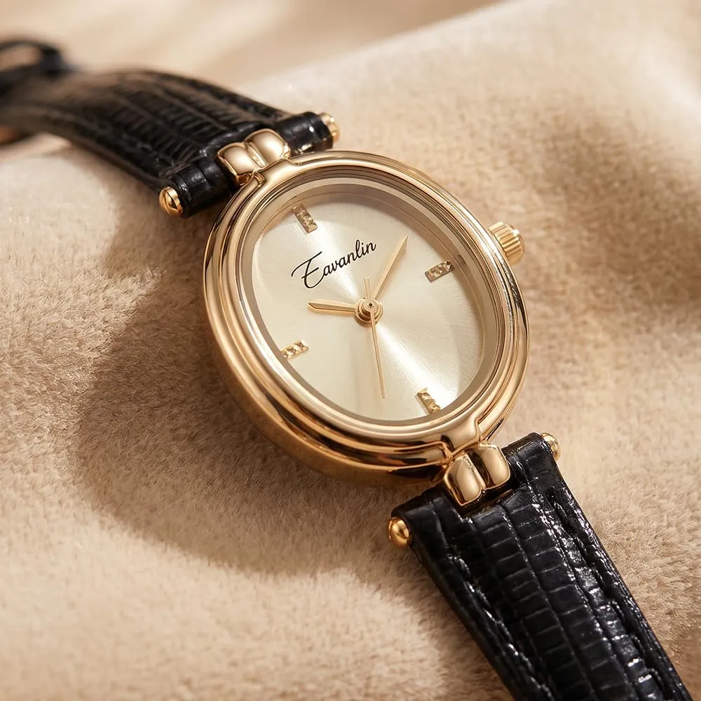 Orologio da polso da donna, alla moda, piccolo, ovale, al quarzo, vintage, con cinturino in pelle, impermeabile, di lusso, casual, marrone, nero, Nero, Moda, Vintage, Lusso - immagine 6