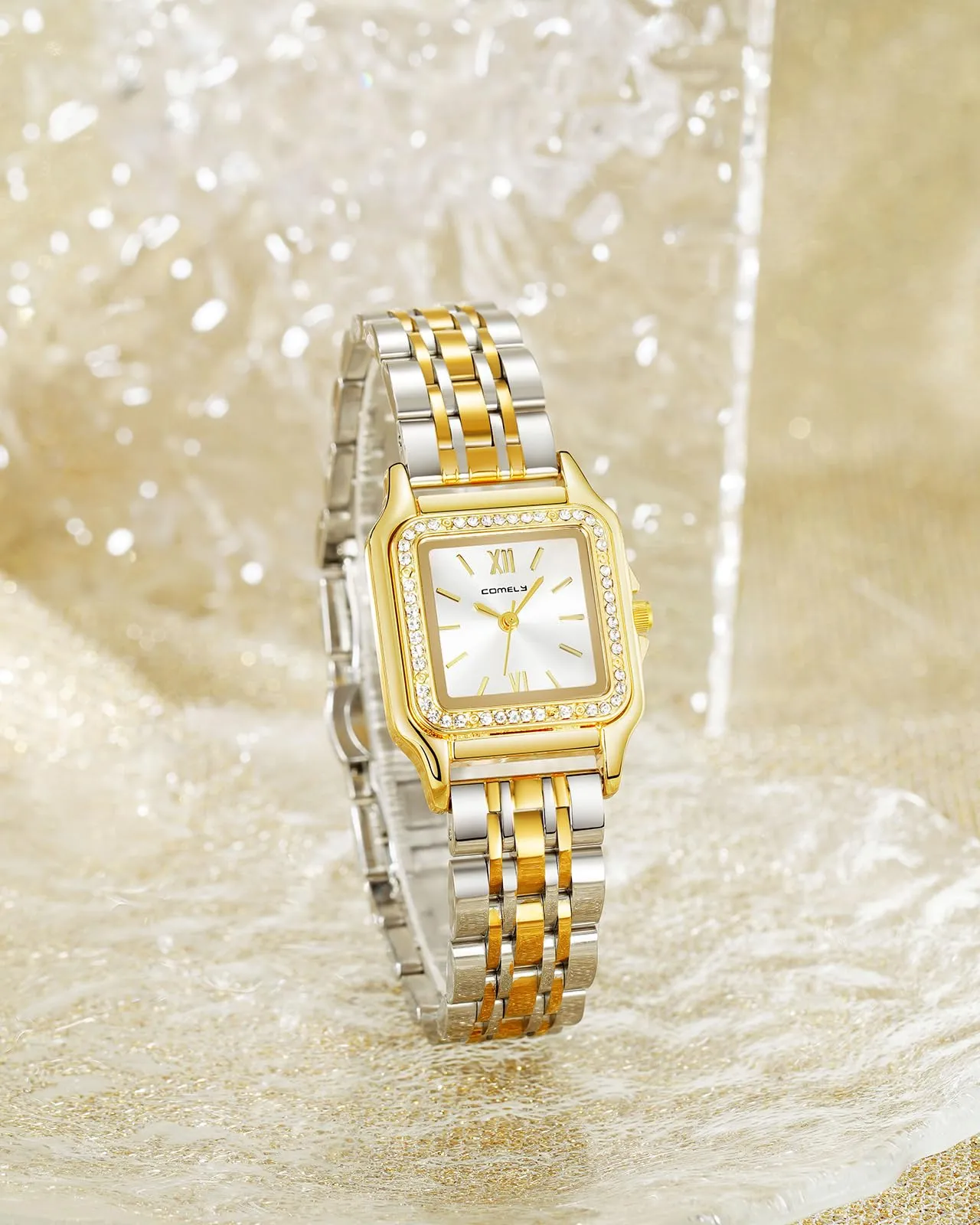 CIVO Orologio da Donna Oro Argento: Rettangolare Orologi da Polso Acciaio Inossidabile Cinturino - Orologio Analogico Quarzo Regalo - immagine 2