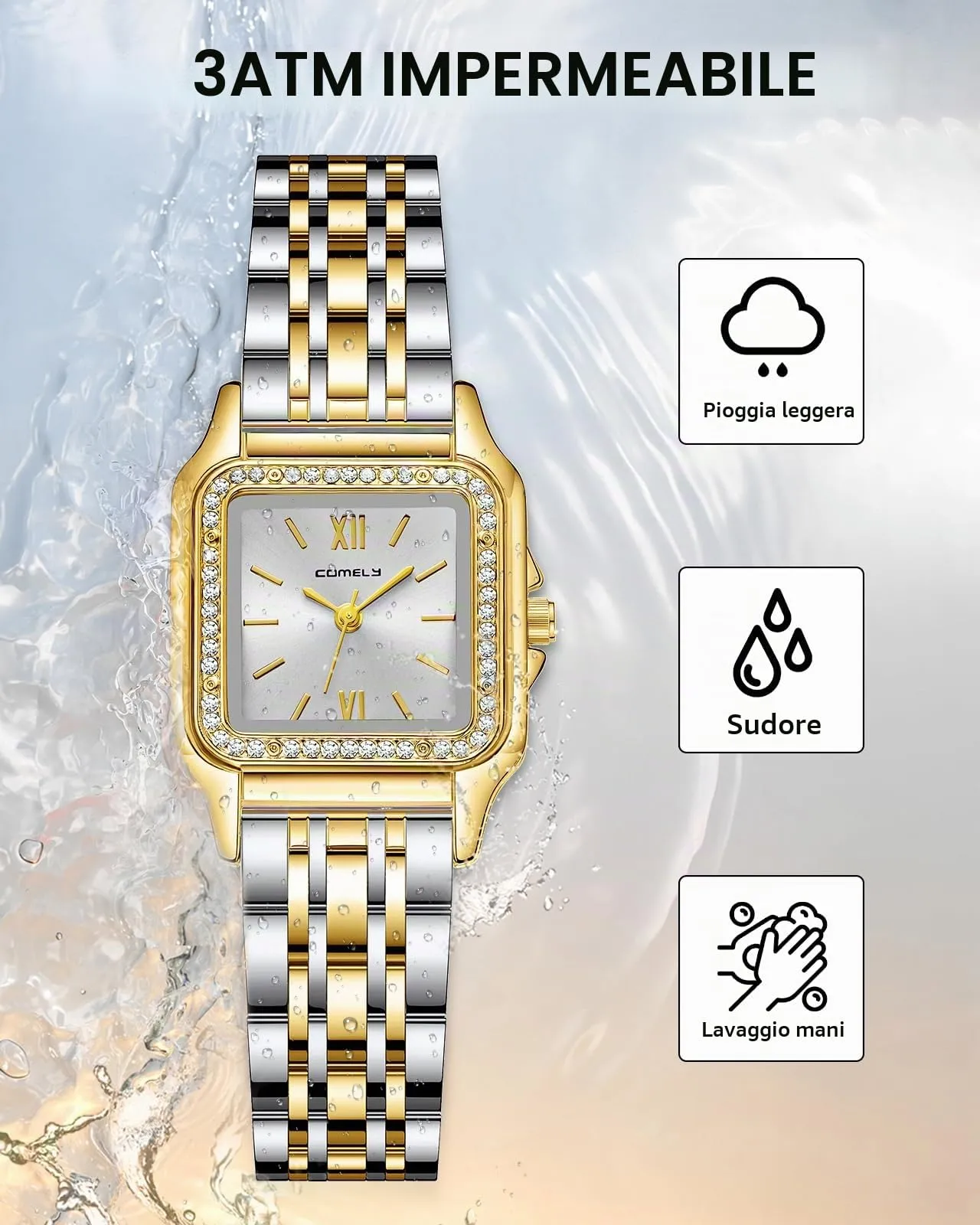 CIVO Orologio da Donna Oro Argento: Rettangolare Orologi da Polso Acciaio Inossidabile Cinturino - Orologio Analogico Quarzo Regalo - immagine 5