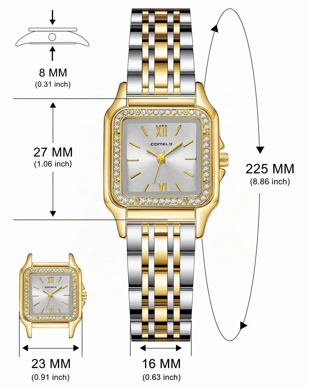 CIVO Orologio da Donna Oro Argento: Rettangolare Orologi da Polso Acciaio Inossidabile Cinturino - Orologio Analogico Quarzo Regalo - immagine 6