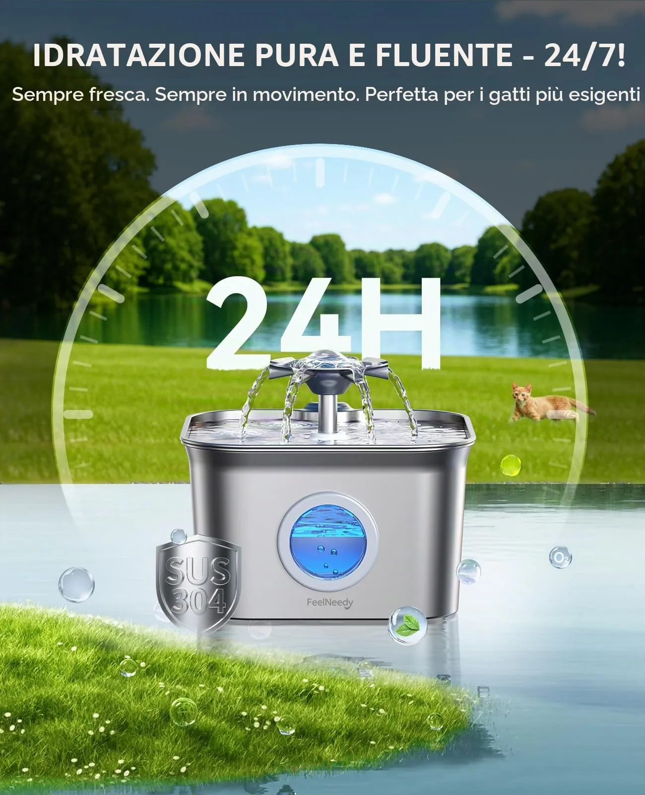 FEELNEEDY 2,8L Fontanella per Gatti Acciaio con 3 Filtri - immagine 3