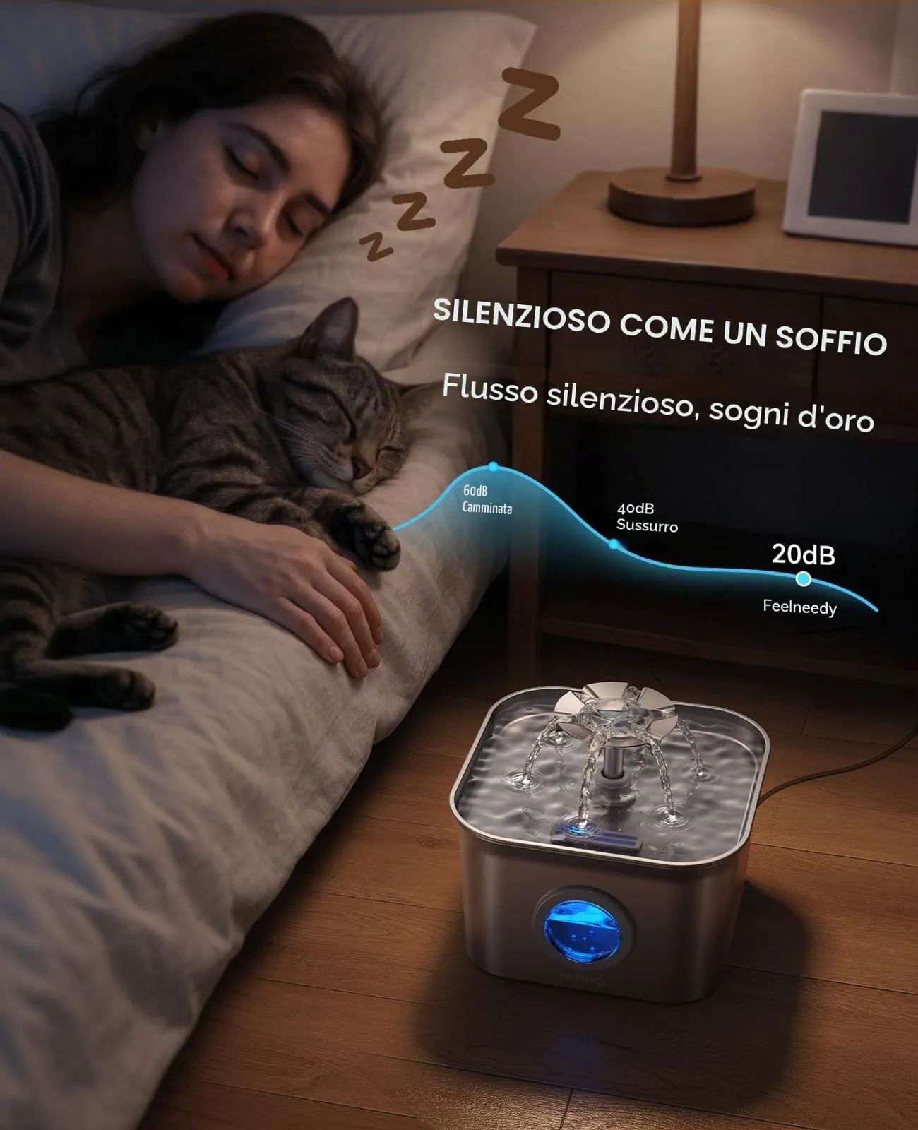 FEELNEEDY 2,8L Fontanella per Gatti Acciaio con 3 Filtri - immagine 5