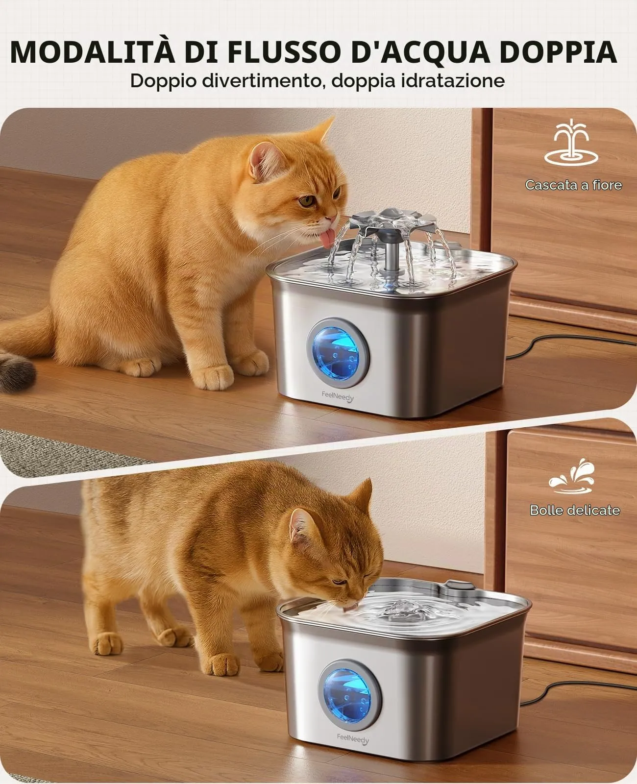 FEELNEEDY 2,8L Fontanella per Gatti Acciaio con 3 Filtri - immagine 6