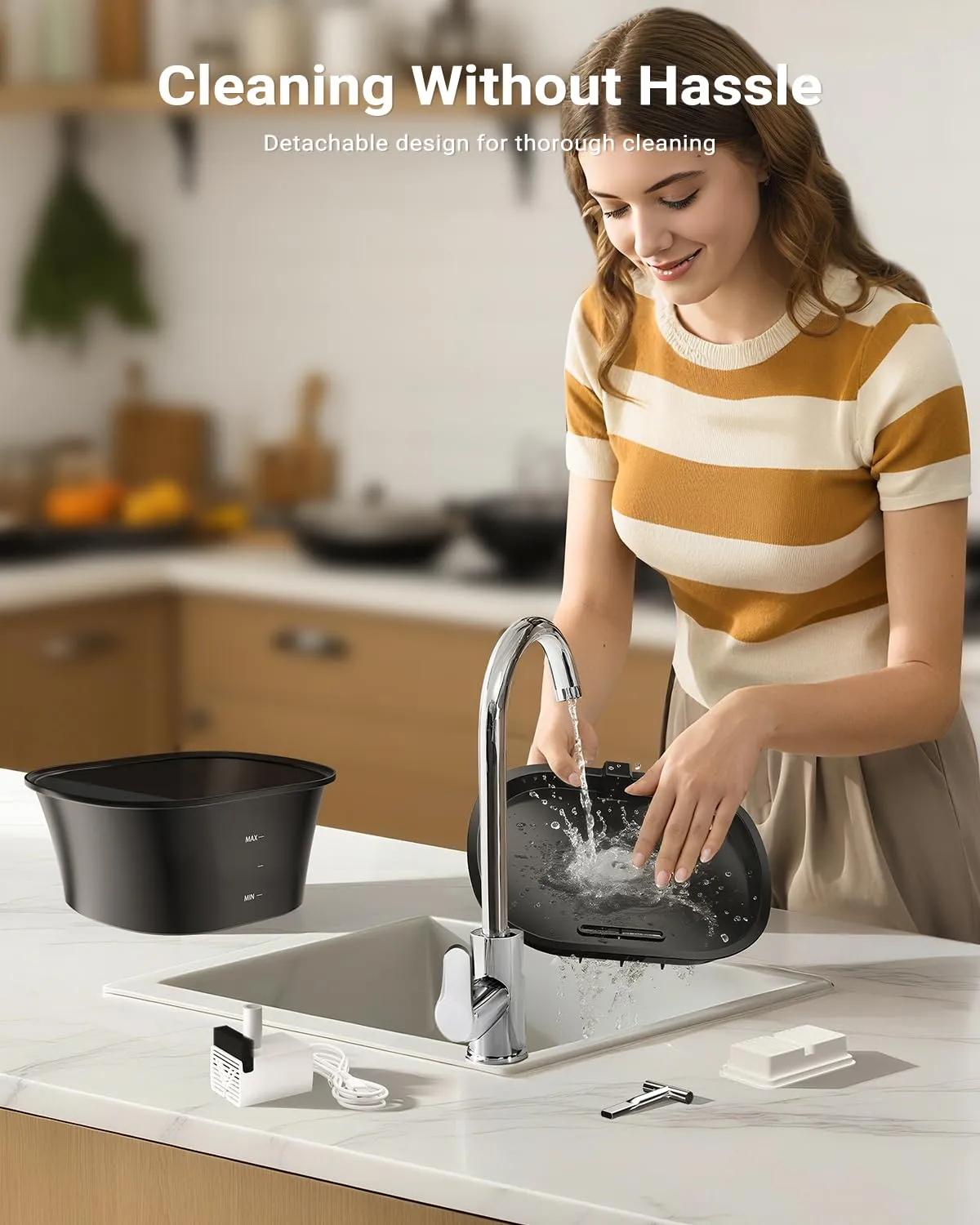 BalimoPet Fontanella per Gatti, Fontana per Gatti 2,5L, Fontanella per Cani Ultra Silenziosa con LED Integrato e Filtro a Carbone Attivo, Facile da Pulire, Design a Doppio Flusso - immagine 5