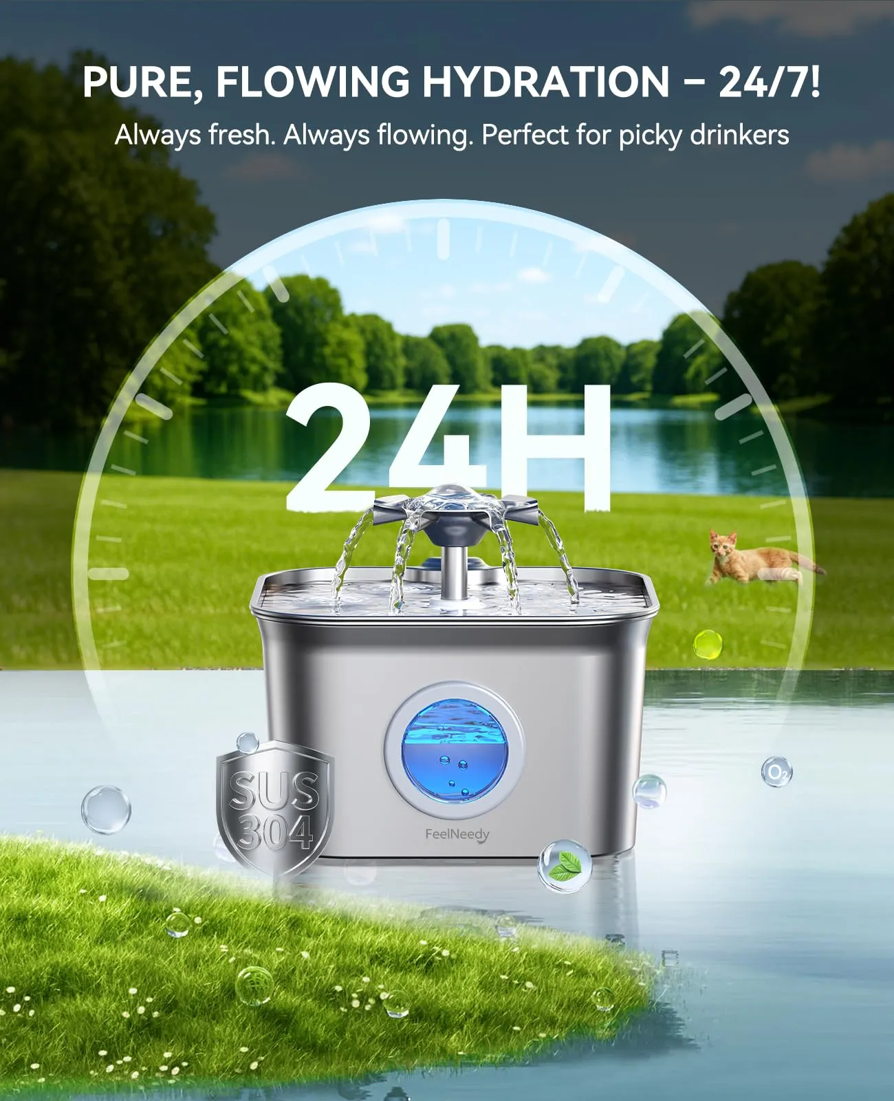 FEELNEEDY 2,8L Fontanella per Gatti Acciaio con 6 Filtri - immagine 3