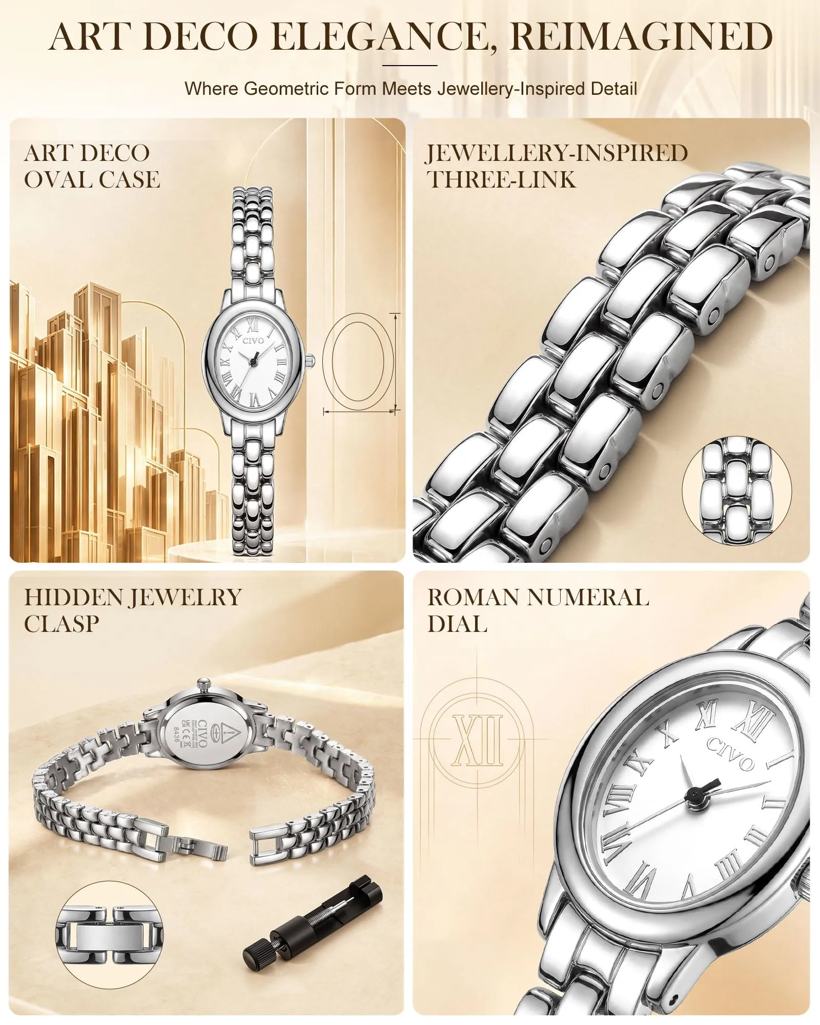 CIVO Piccolo Orologio da Donna Delicato: Quadrante Ovale Vintage con - immagine 4