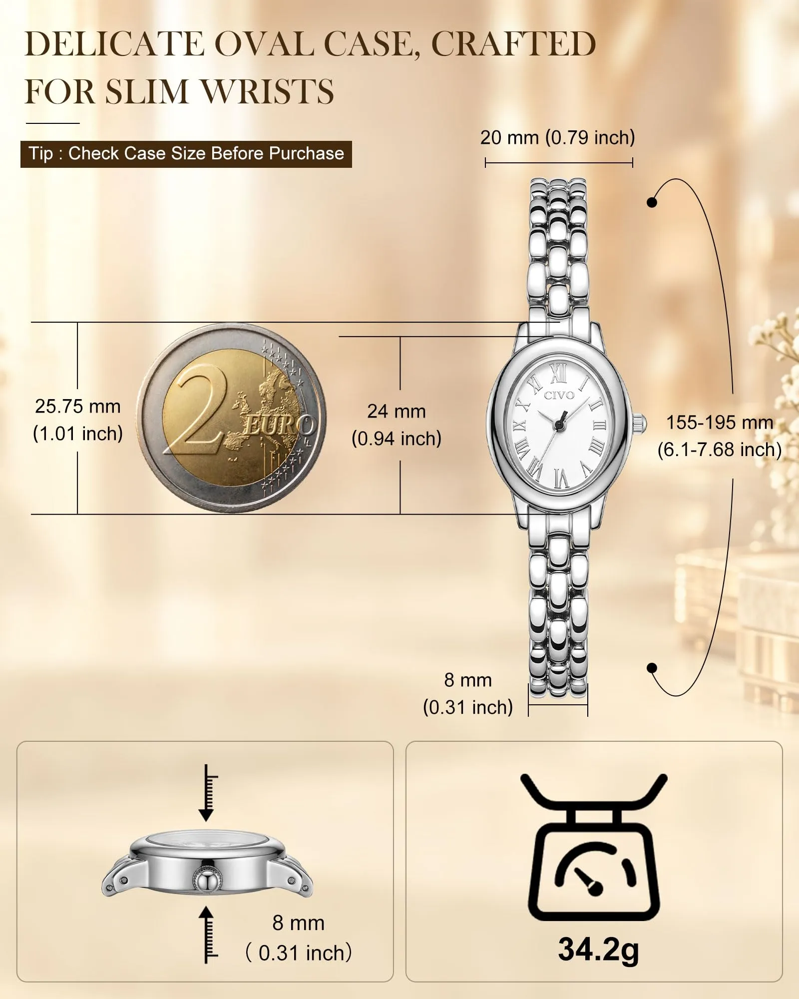 CIVO Piccolo Orologio da Donna Delicato: Quadrante Ovale Vintage con - immagine 7