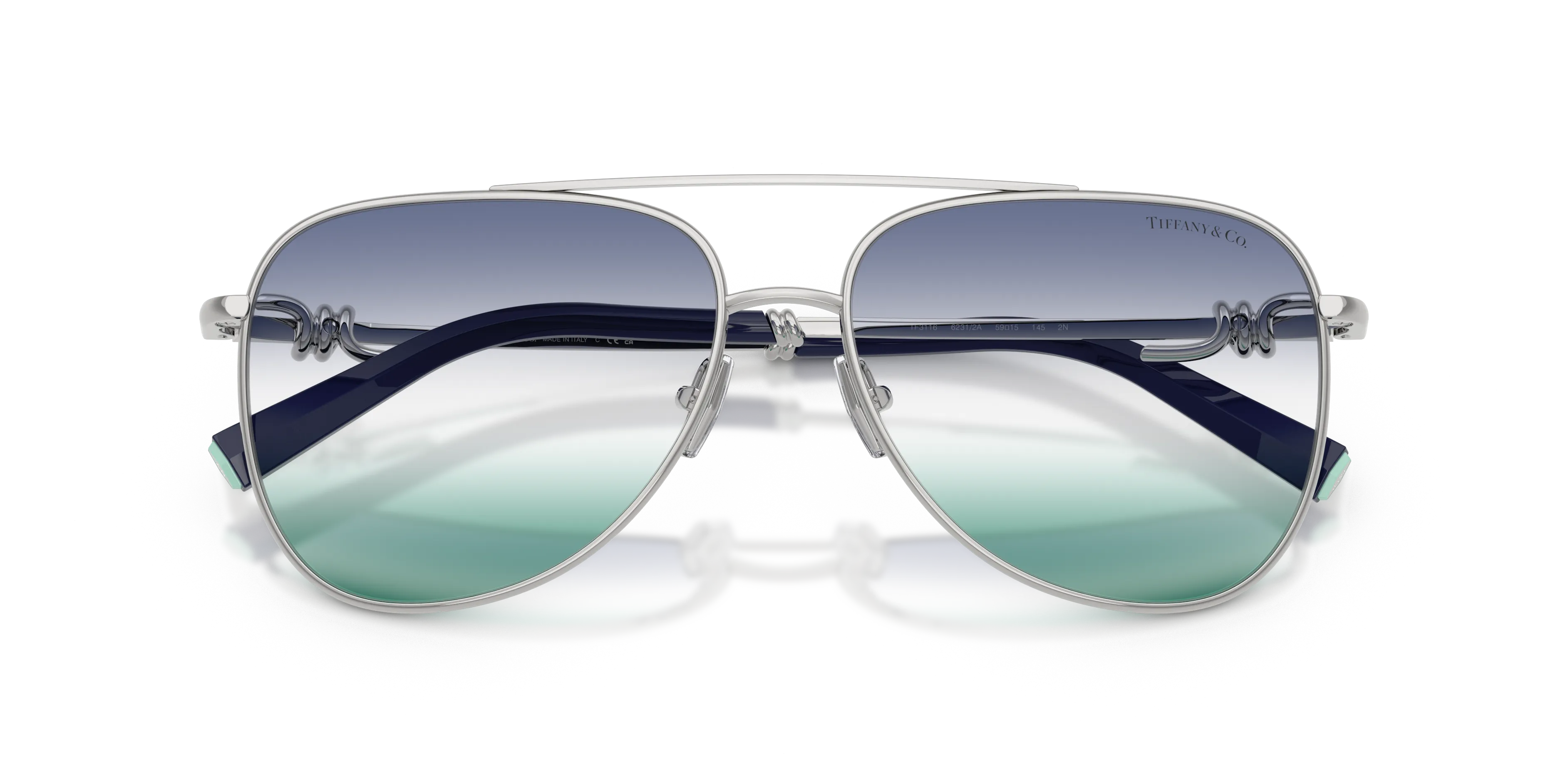Tiffany TF3116 62312A Occhiali da sole Metallo Argento Verde Pilot Normale Sfumato - immagine 2