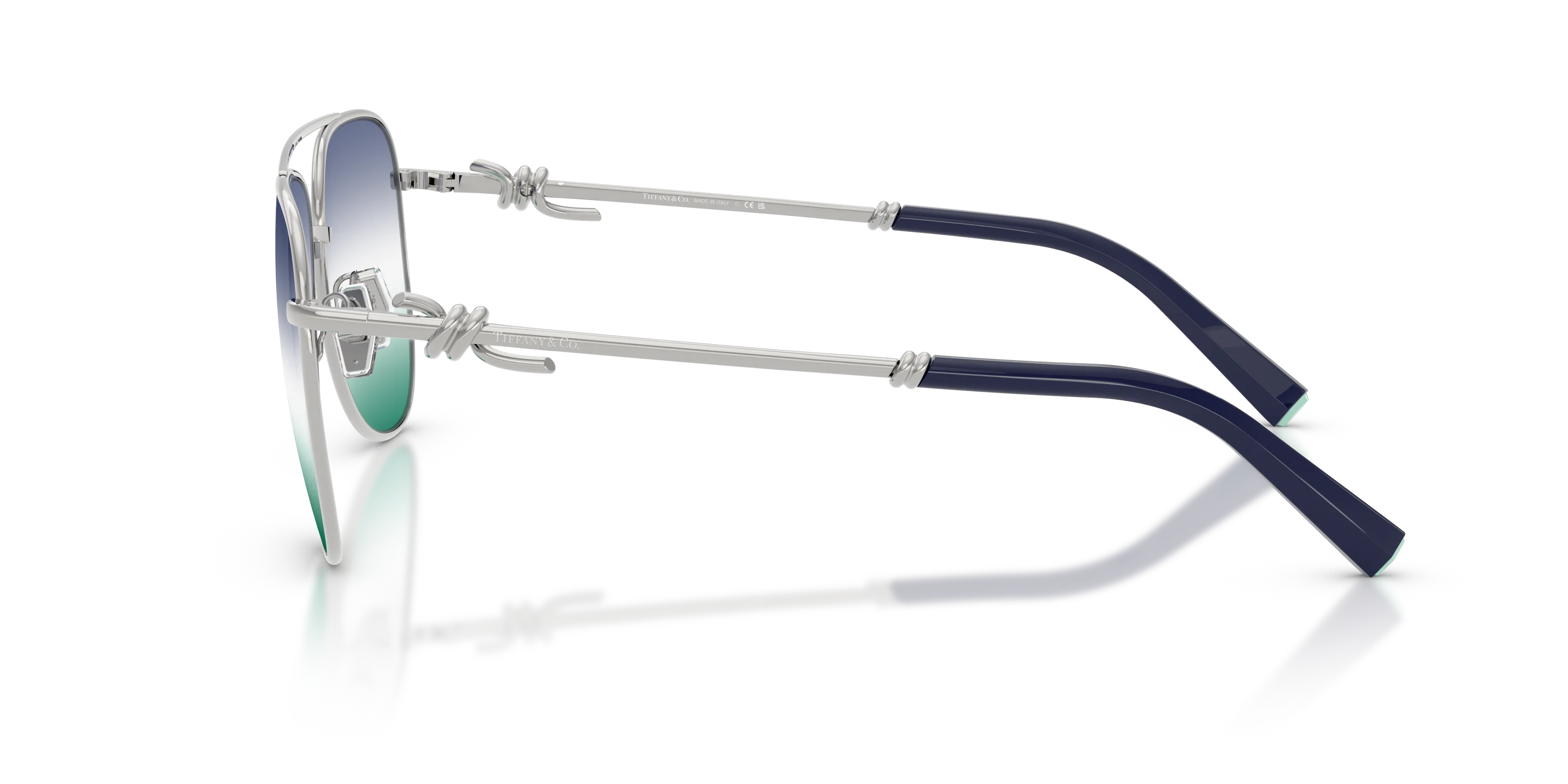 Tiffany TF3116 62312A Occhiali da sole Metallo Argento Verde Pilot Normale Sfumato - immagine 4