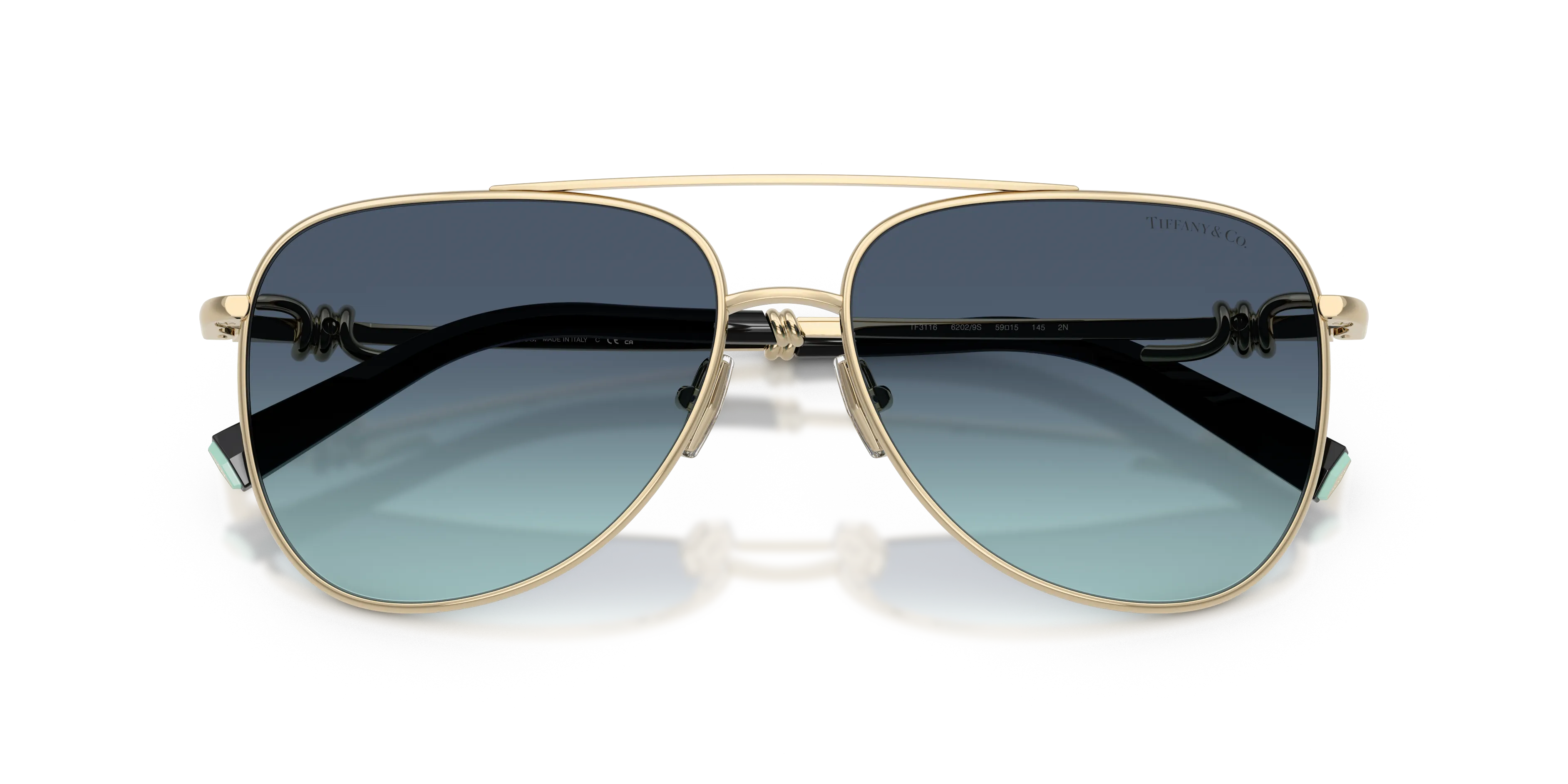 Tiffany TF3116 62029S Occhiali da sole Metallo Oro Blu Pilot Normale Sfumato - immagine 2