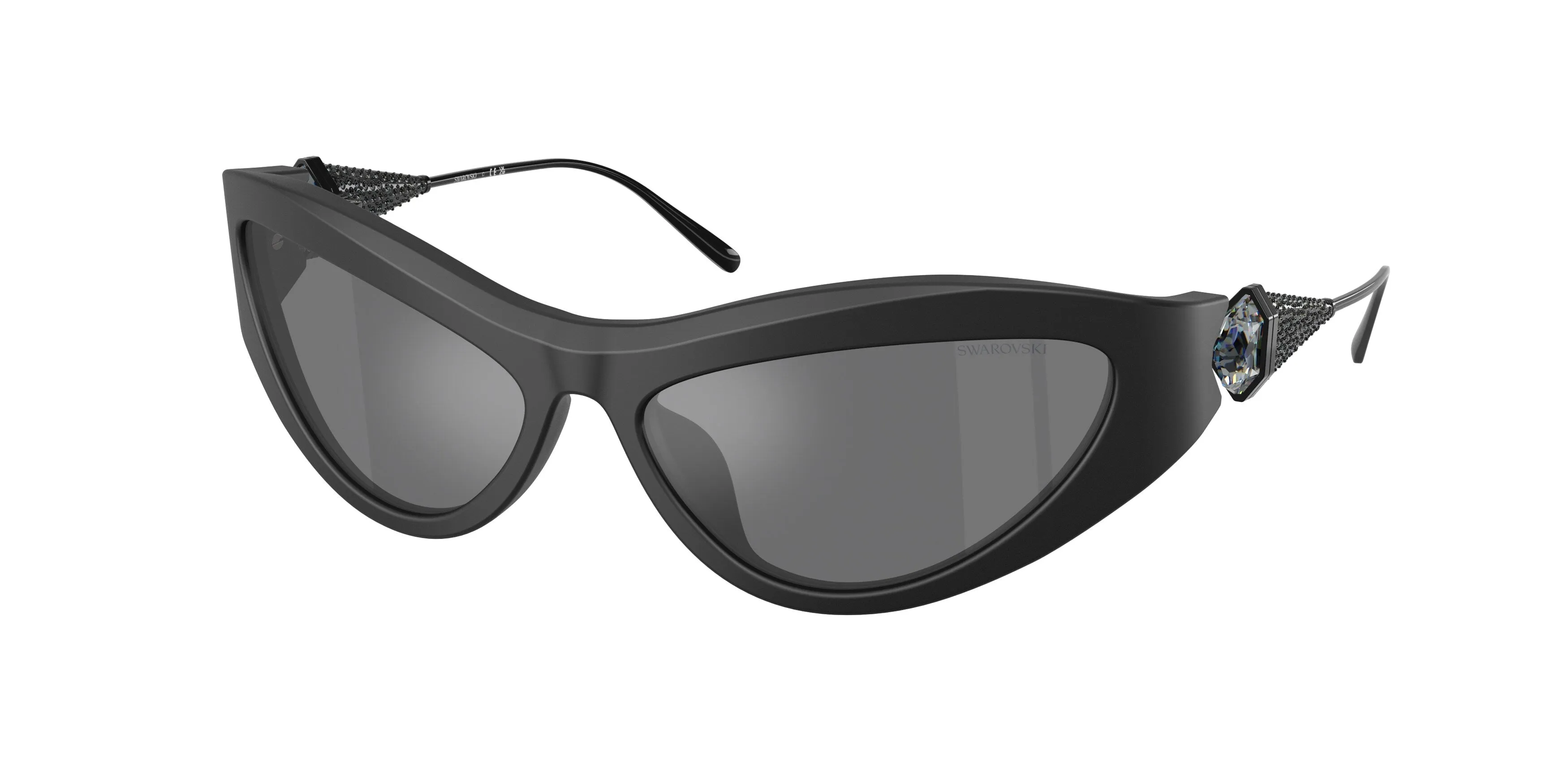 Swarovski SK6046 10206G Occhiali da sole Acetato Nero Grigio Cat Eye Specchiate - immagine 1