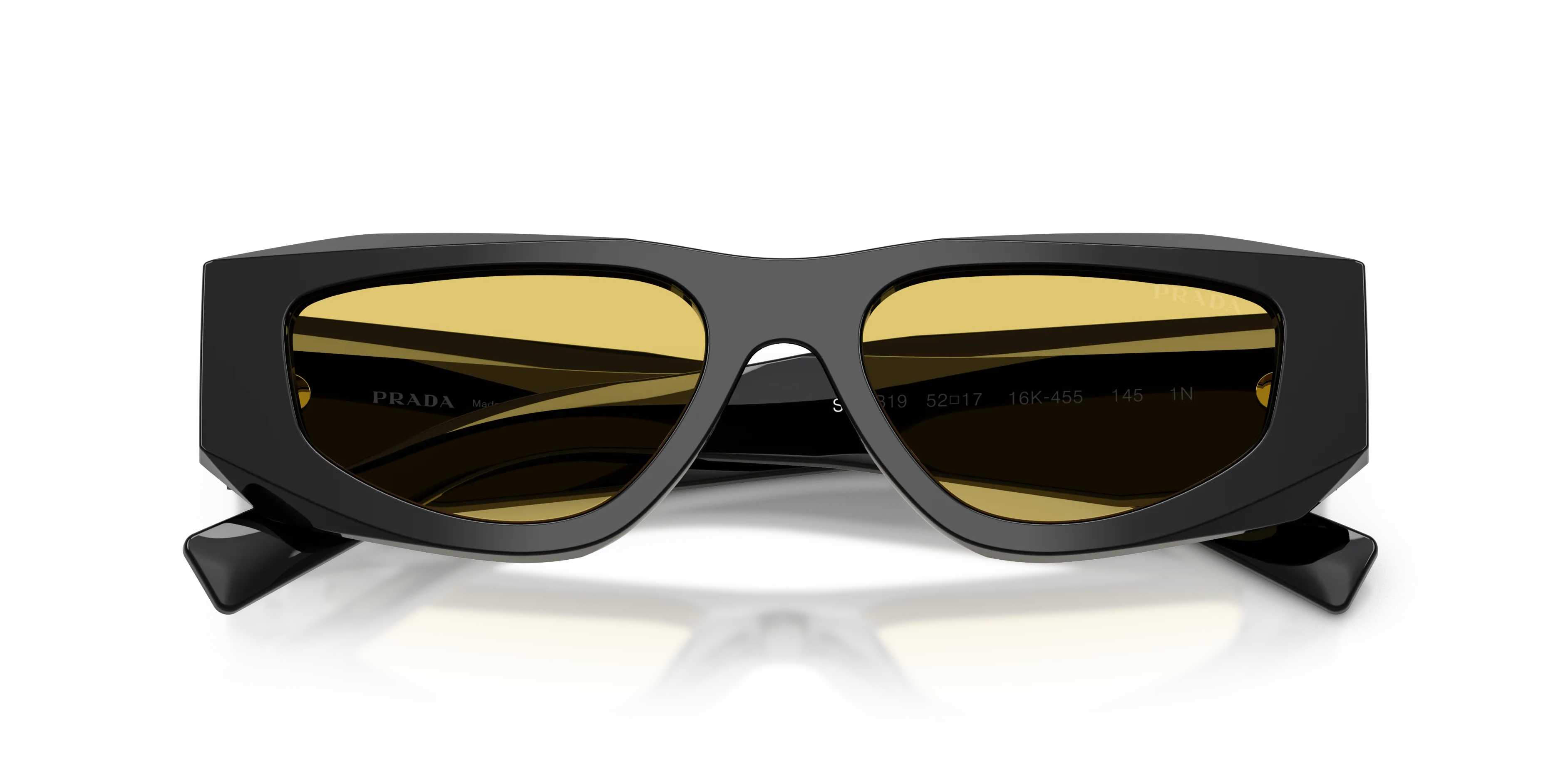 Prada PR B19S 16K455 Occhiali da sole Acetato Nero Giallo Pillow Normale - immagine 2